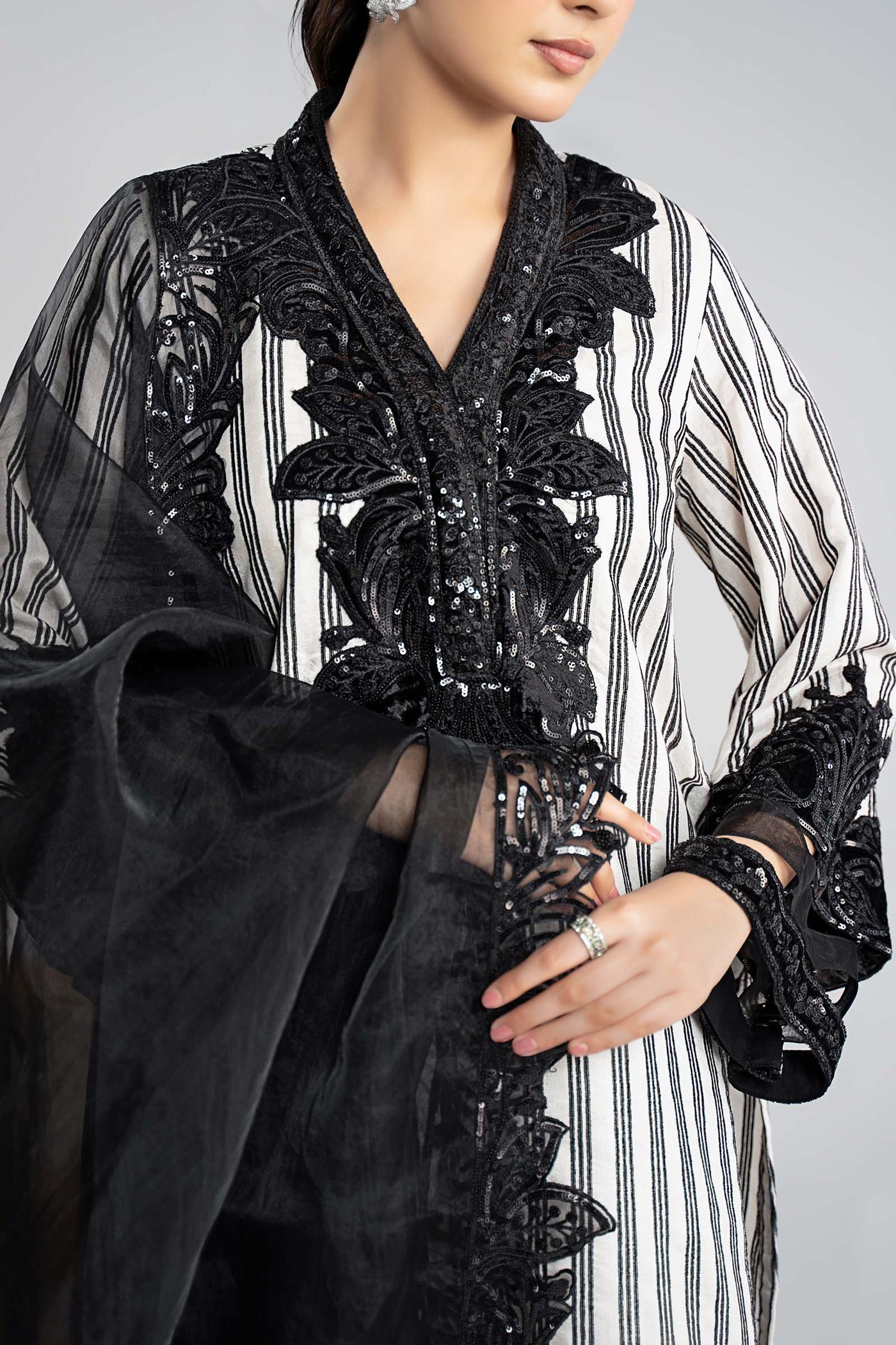3 Piece Embroidered Cotton Velvet Suit