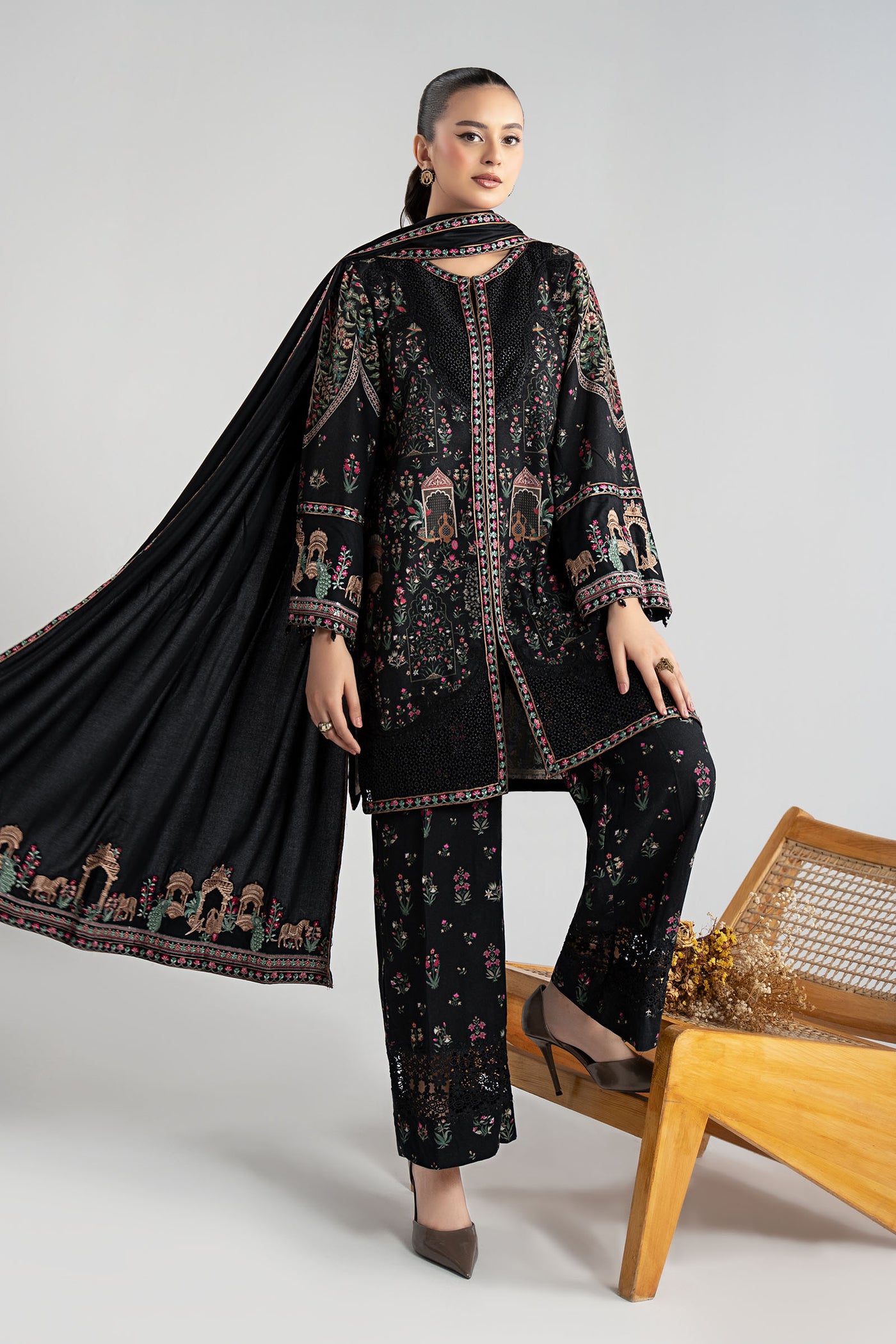 3 Piece Embroidered Khaddar Suit