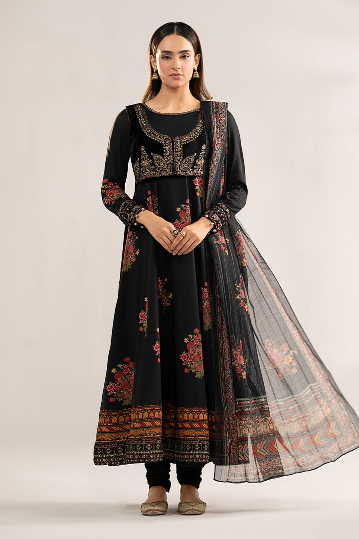 3 Piece Embroidered Linen Suit All Products DWW2539-ESM-BLK