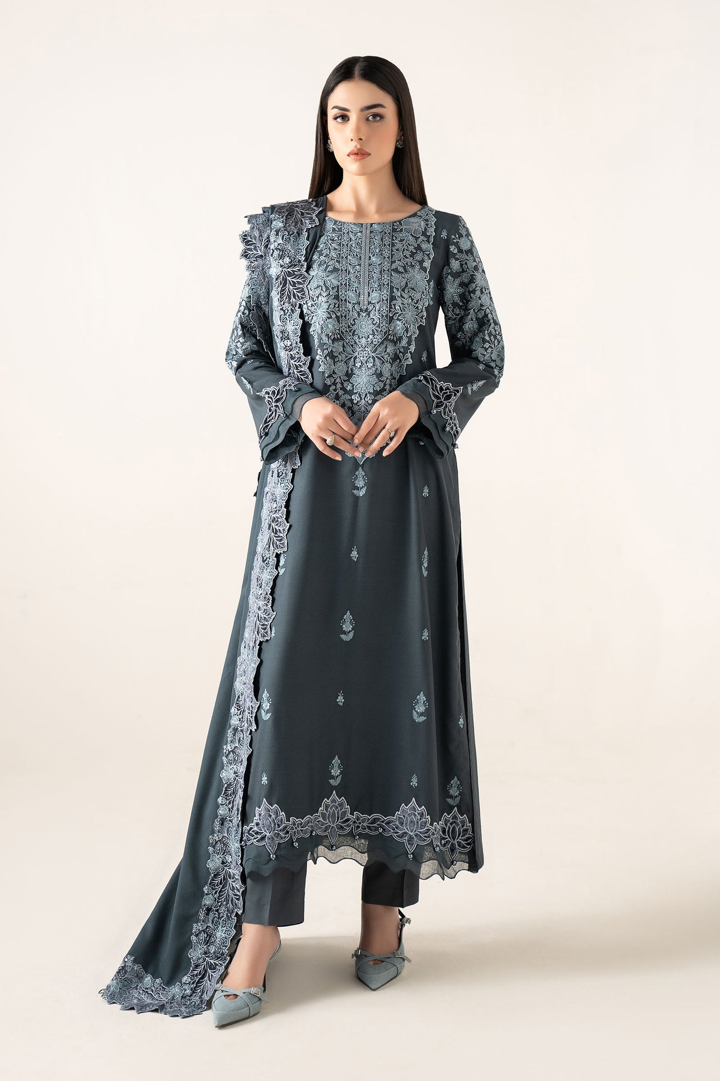 3 Piece Embroidered Karandi Suit