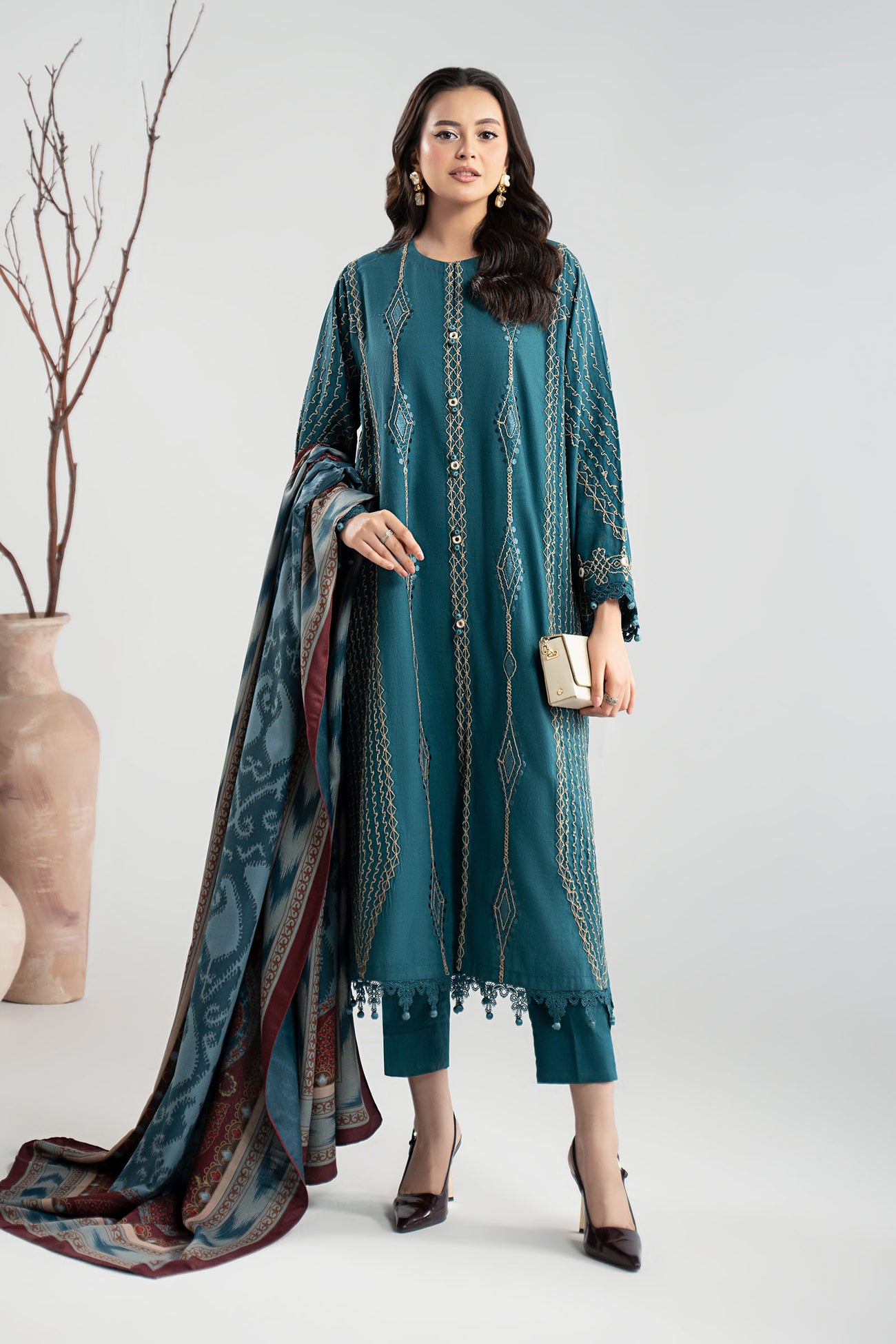 3 Piece Embroidered Khaddar Suit