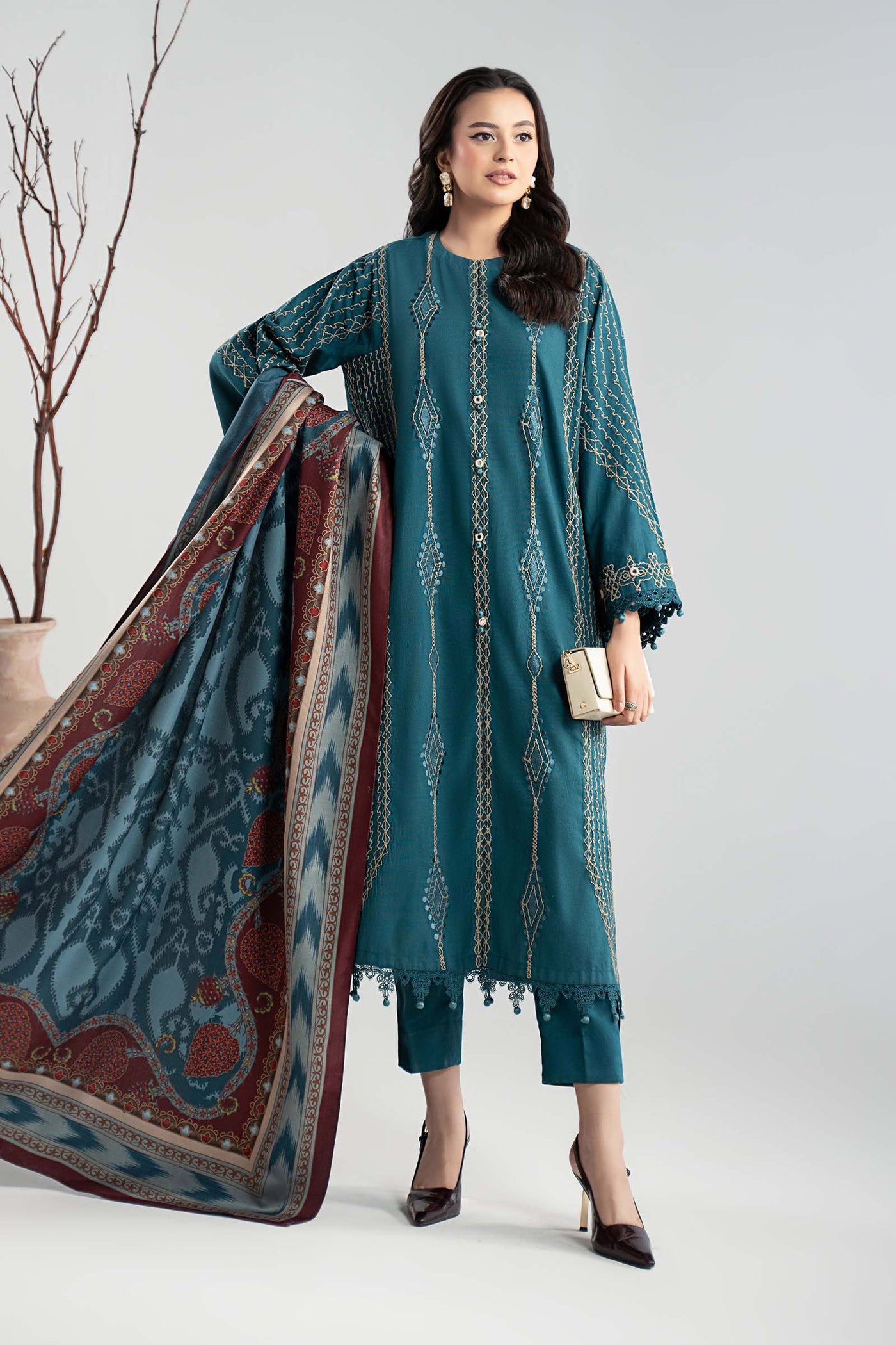 3 Piece Embroidered Khaddar Suit