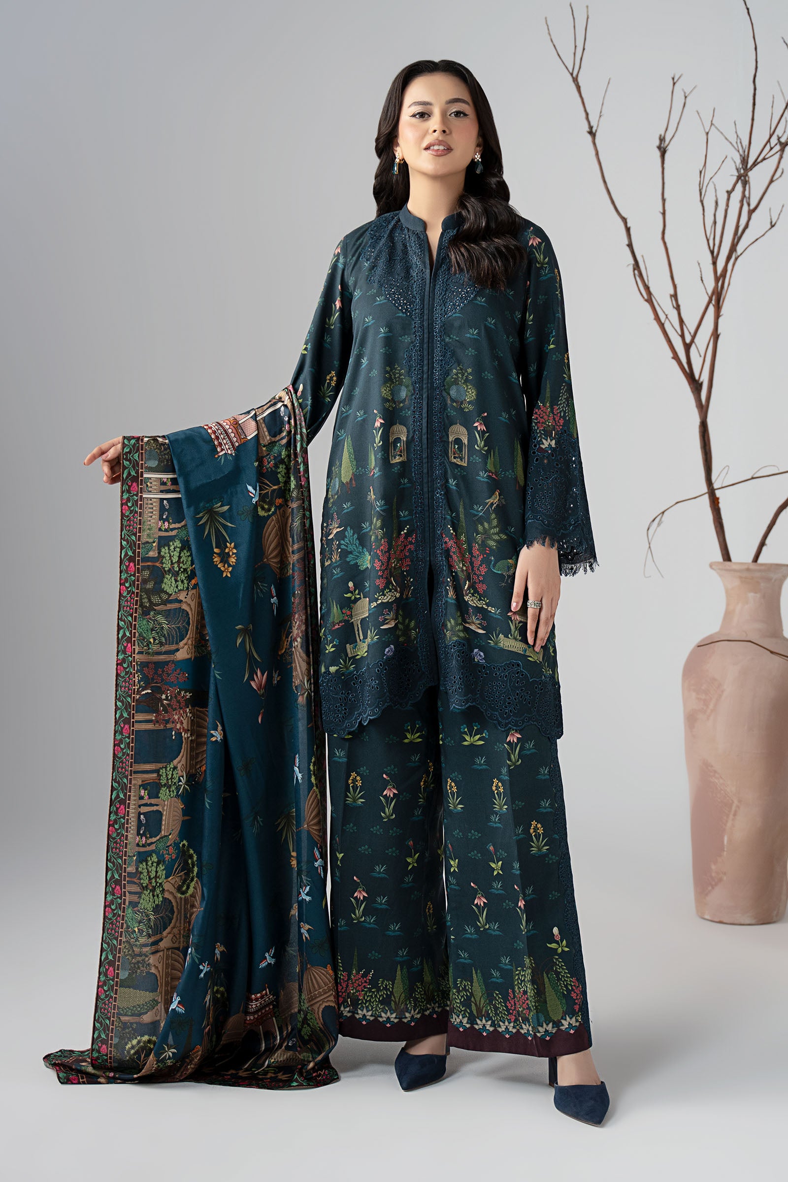 3 Piece Embroidered Linen Suit