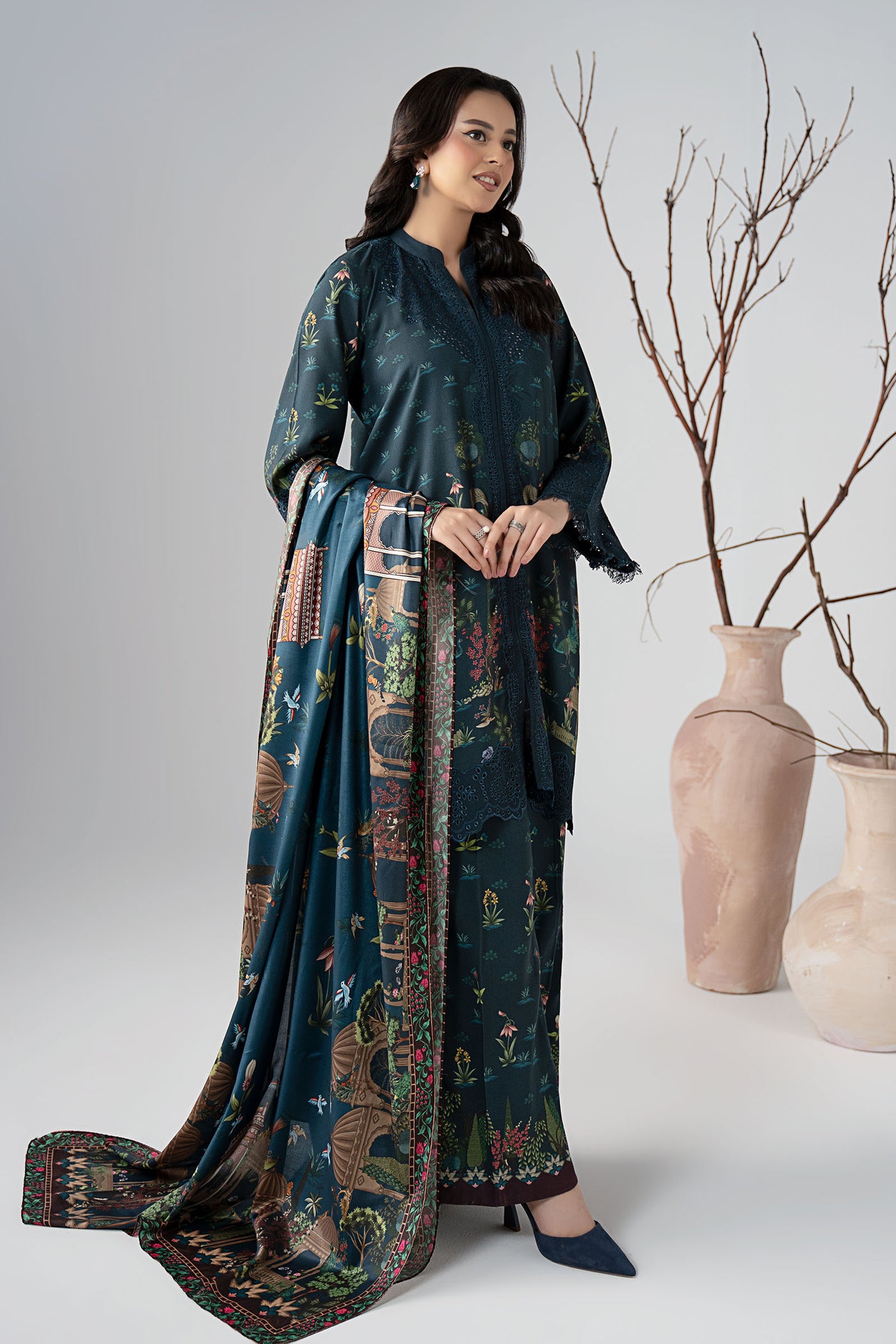 3 Piece Embroidered Linen Suit