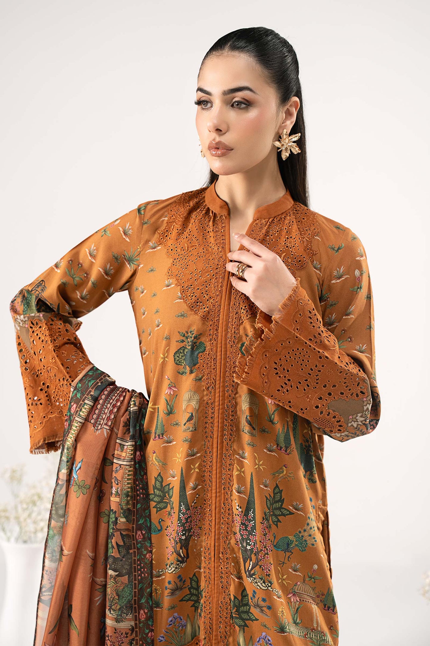 3 Piece Embroidered Linen Suit