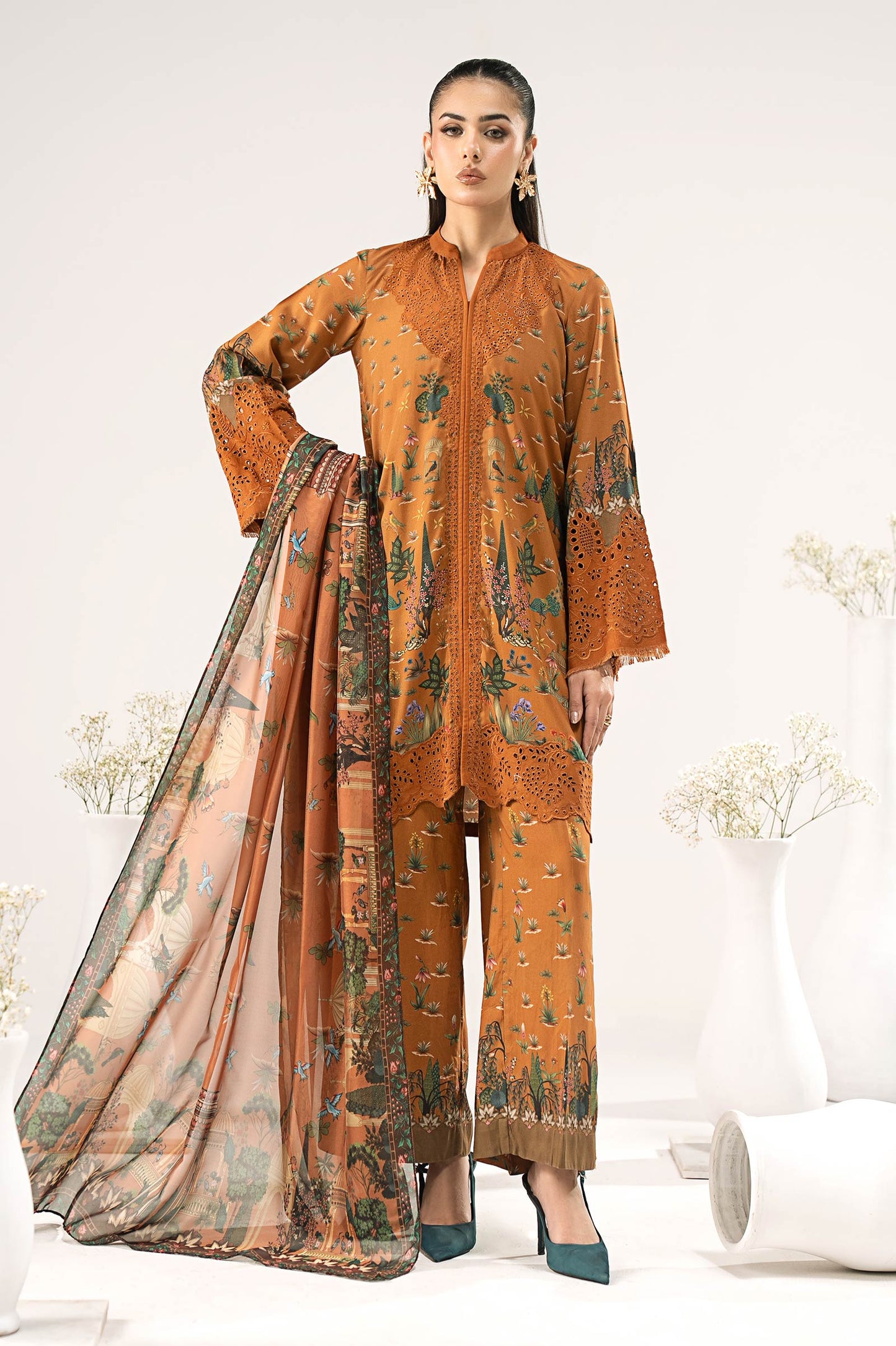 3 Piece Embroidered Linen Suit