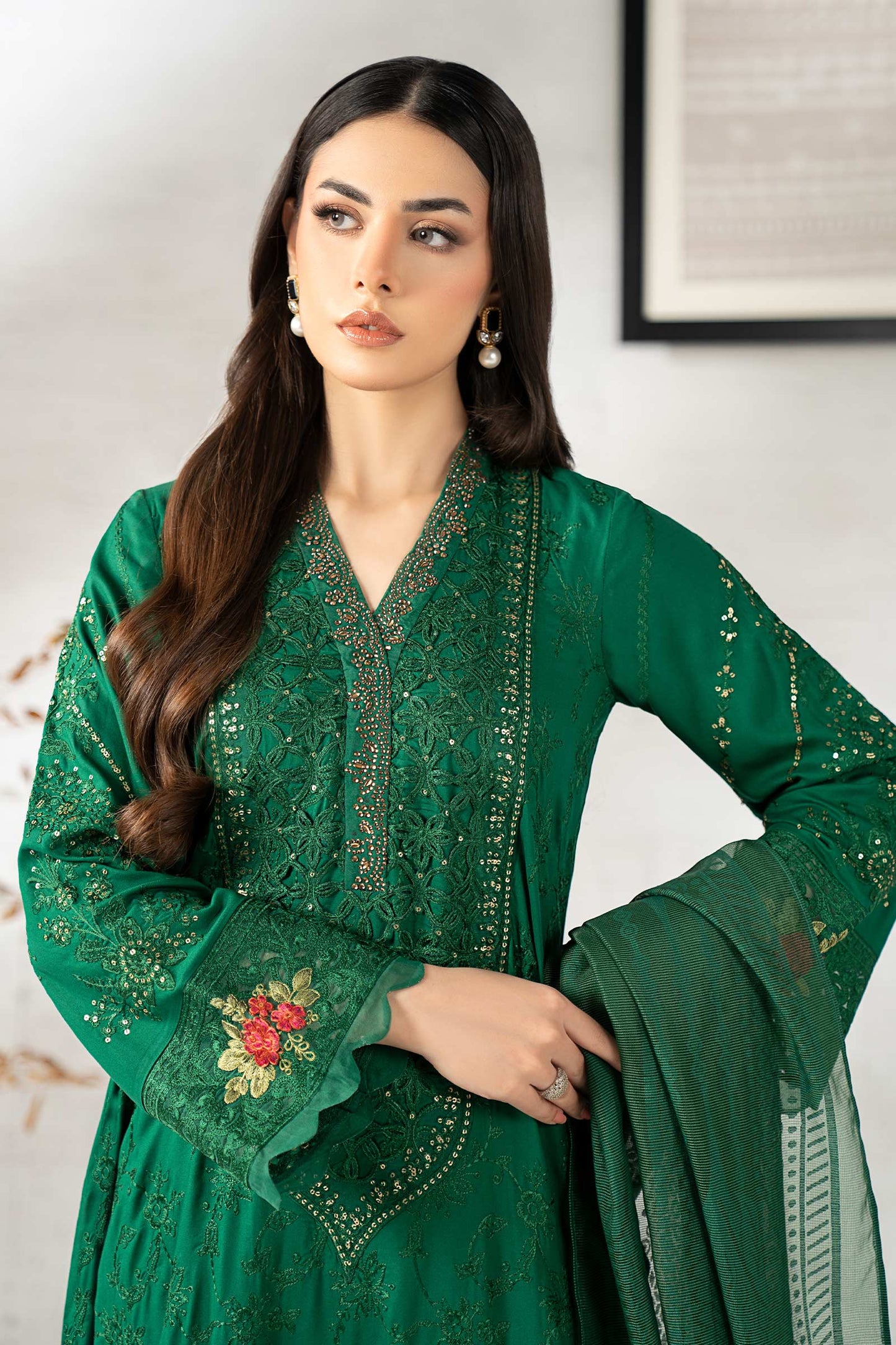 3 Piece Embroidered Linen Suit