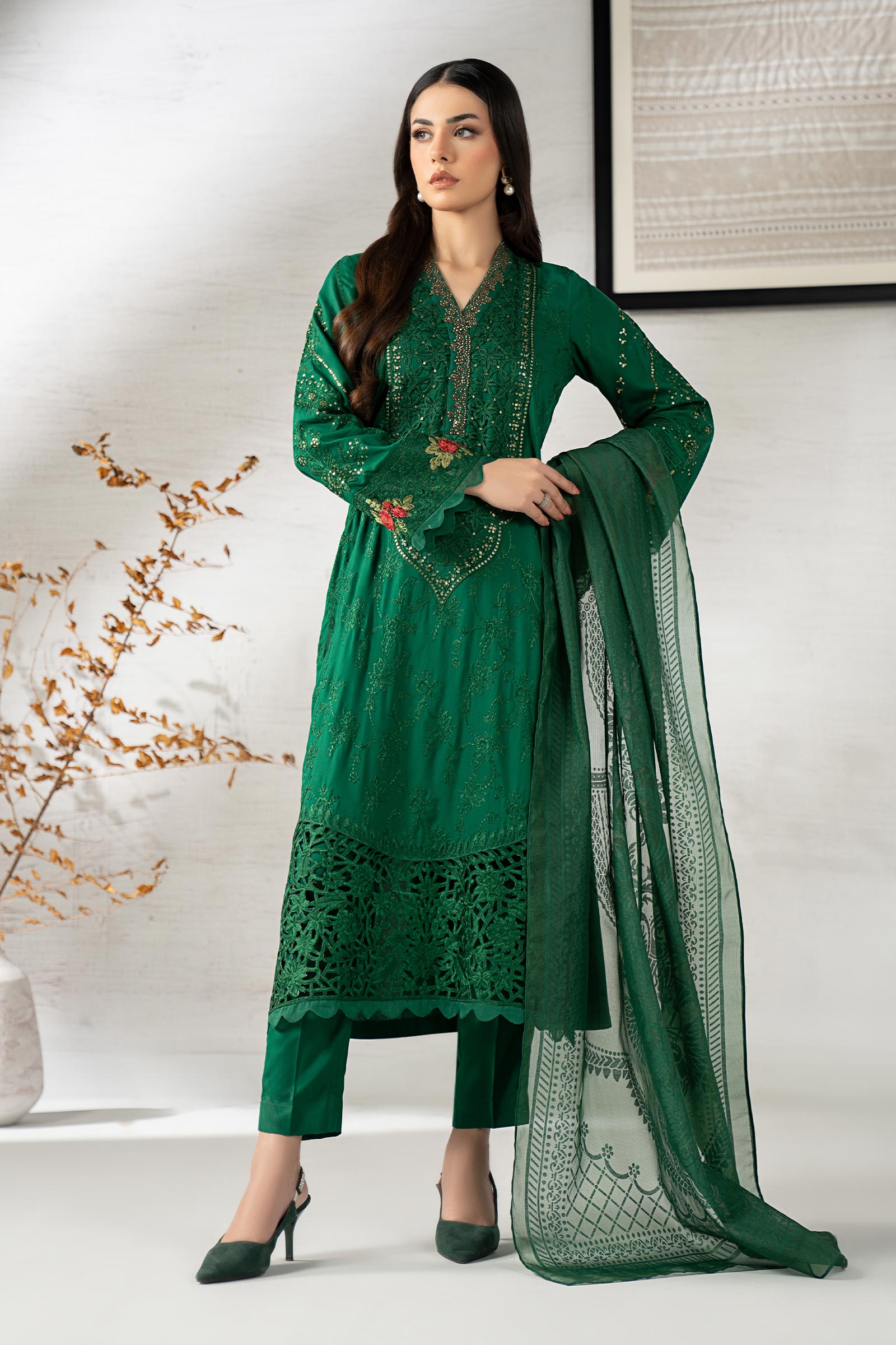 3 Piece Embroidered Linen Suit