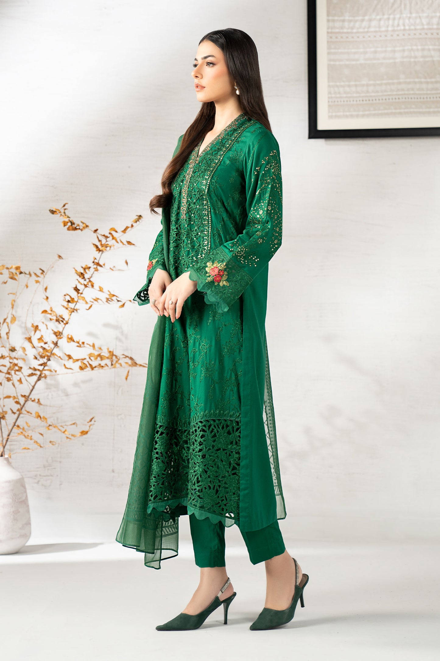 3 Piece Embroidered Linen Suit