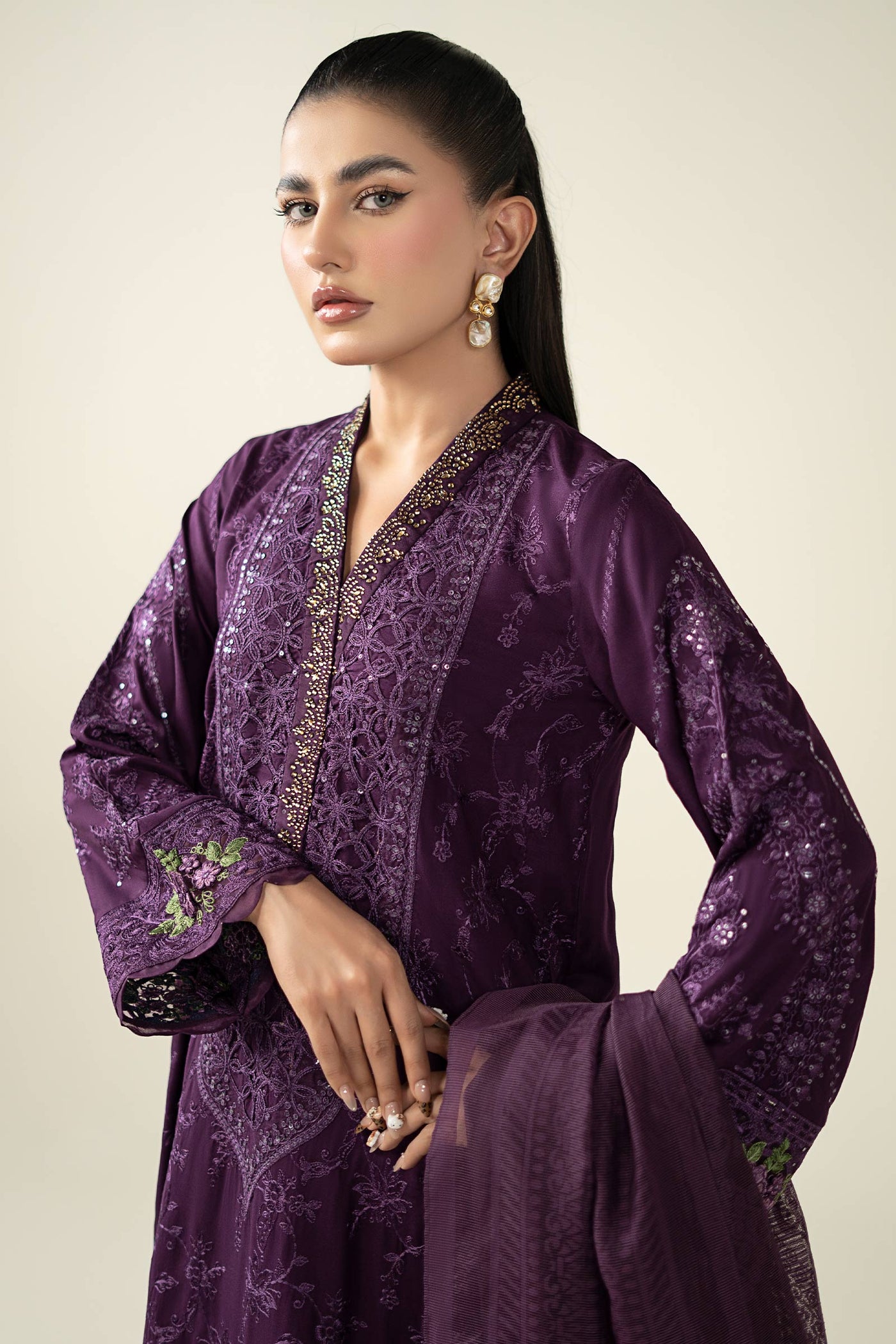 3 Piece Embroidered Linen Suit