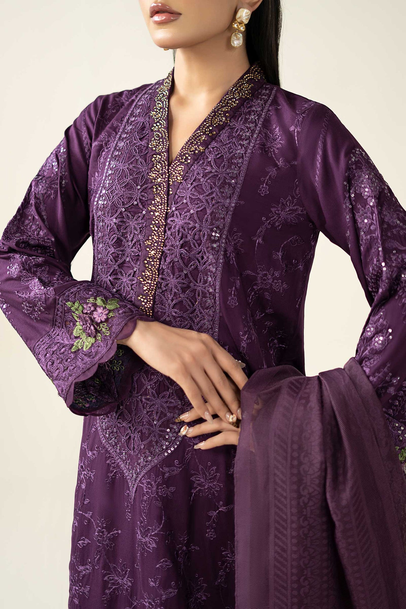 3 Piece Embroidered Linen Suit