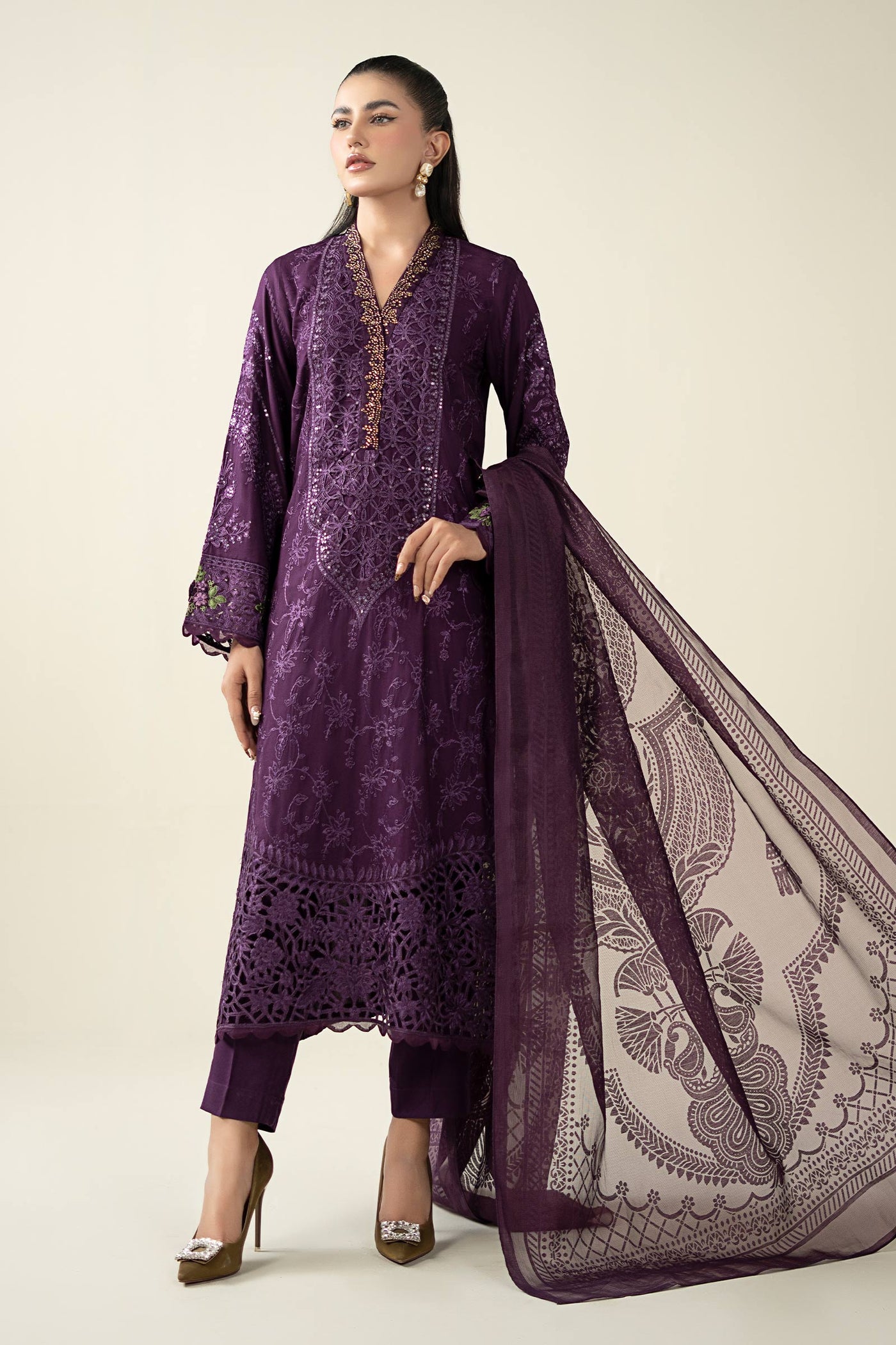 3 Piece Embroidered Linen Suit