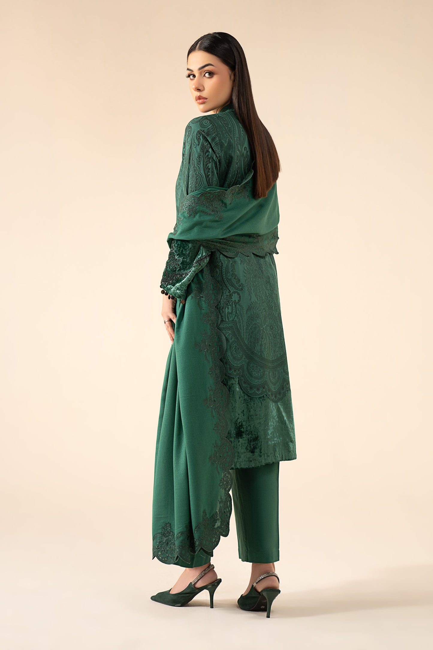 3 Piece Embroidered Cotton Jacquard Suit