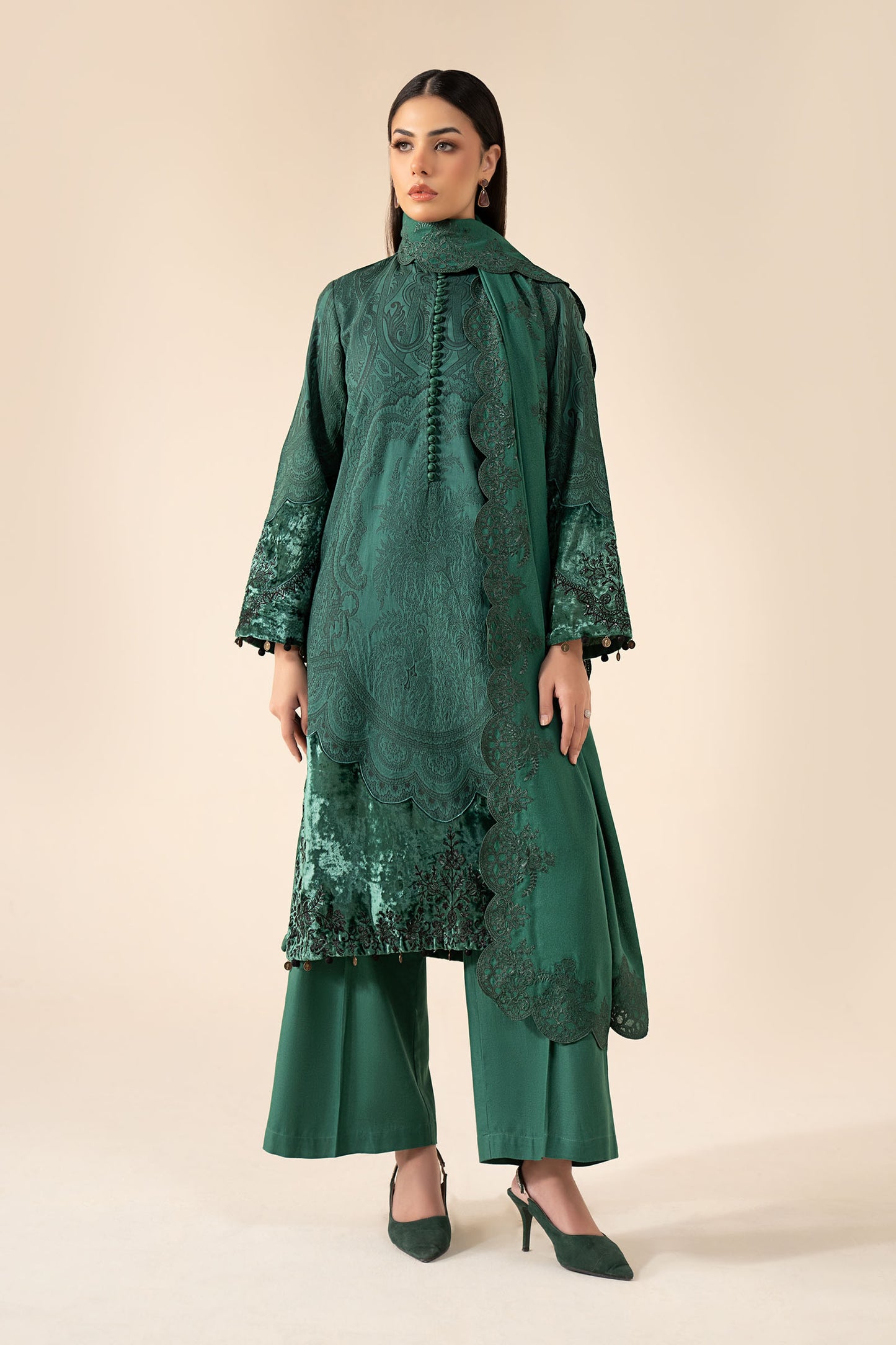3 Piece Embroidered Cotton Jacquard Suit