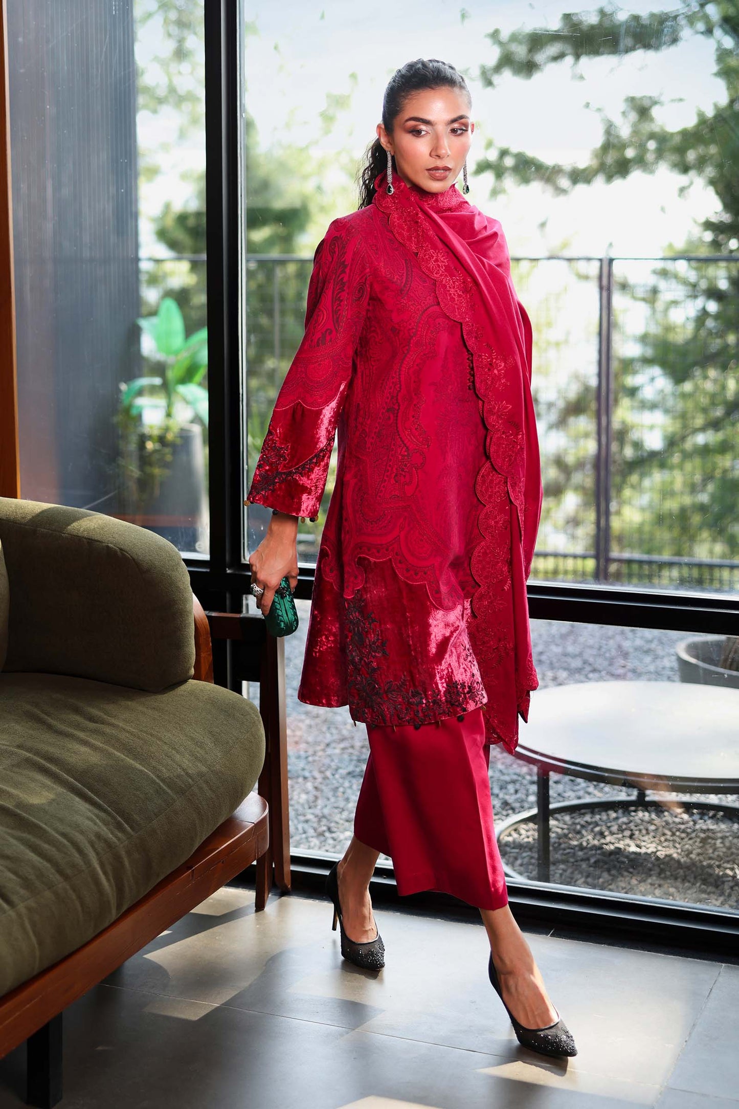 3 Piece Embroidered Cotton Jacquard Suit