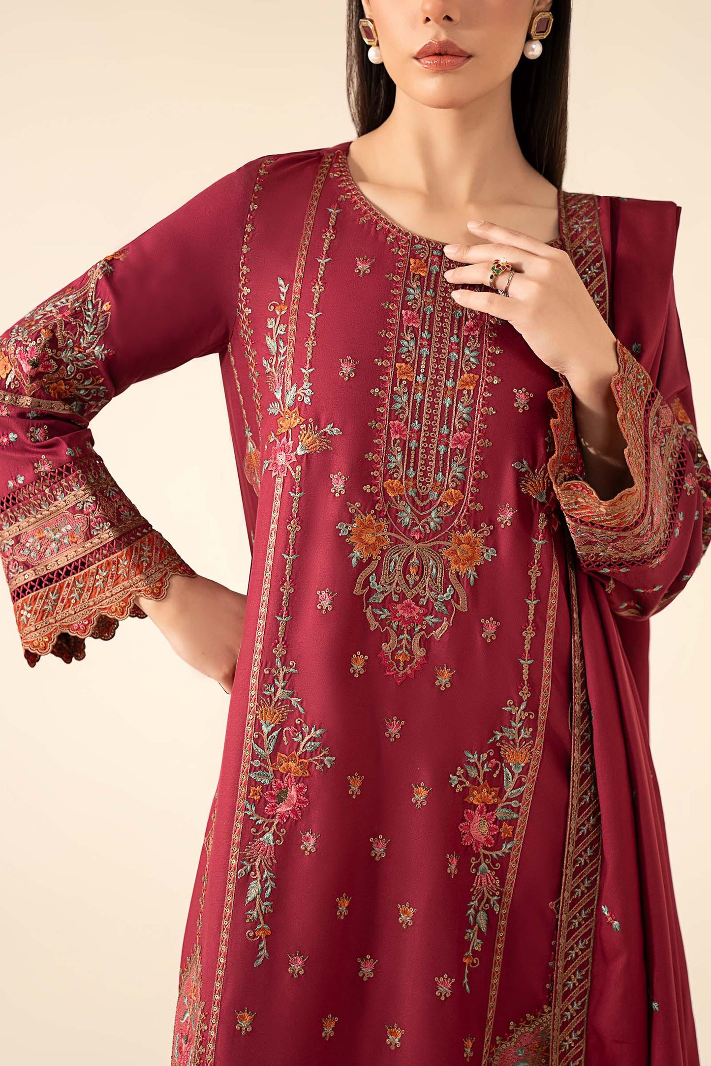 3 Piece Embroidered Linen Suit