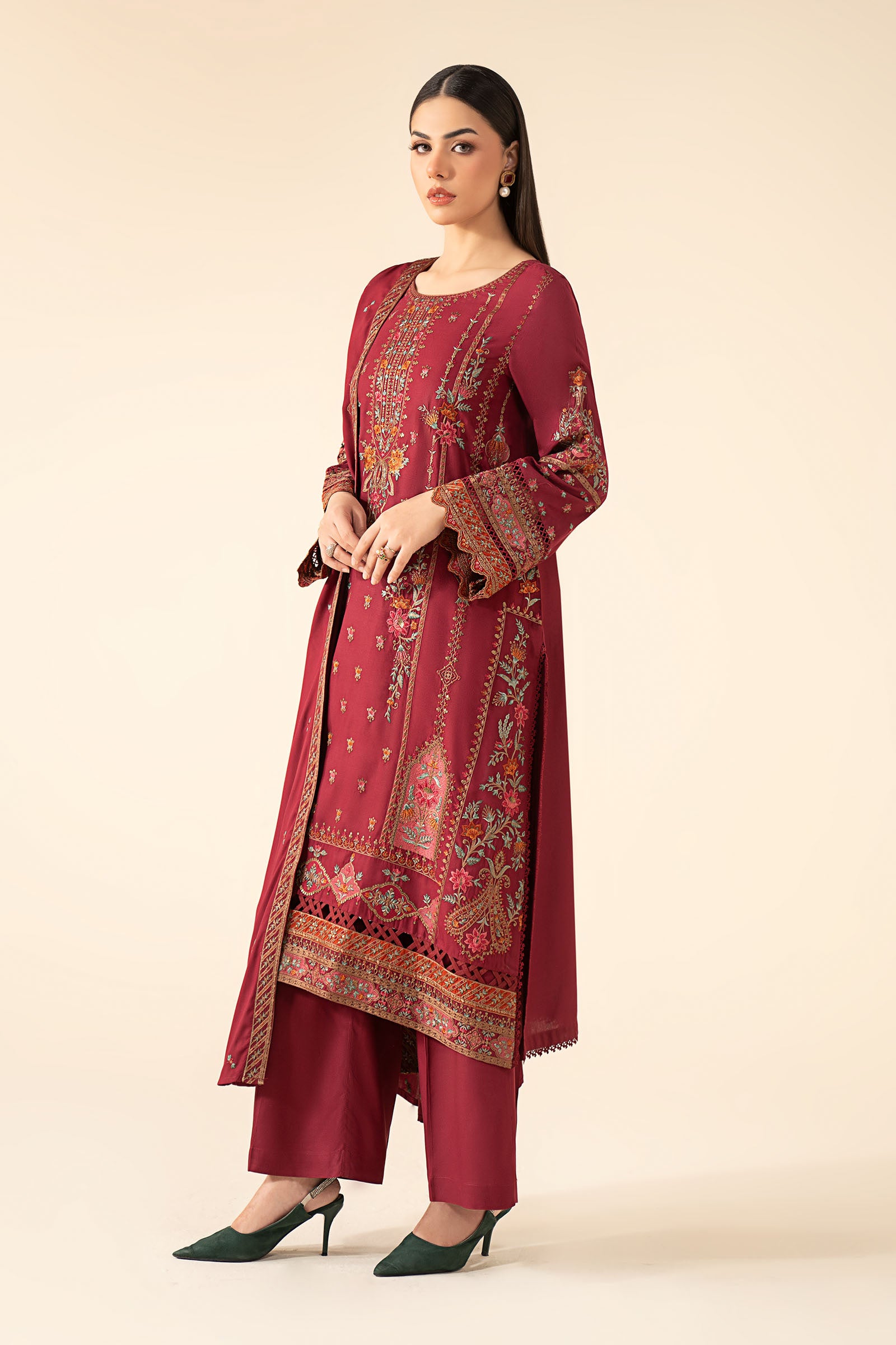 3 Piece Embroidered Linen Suit