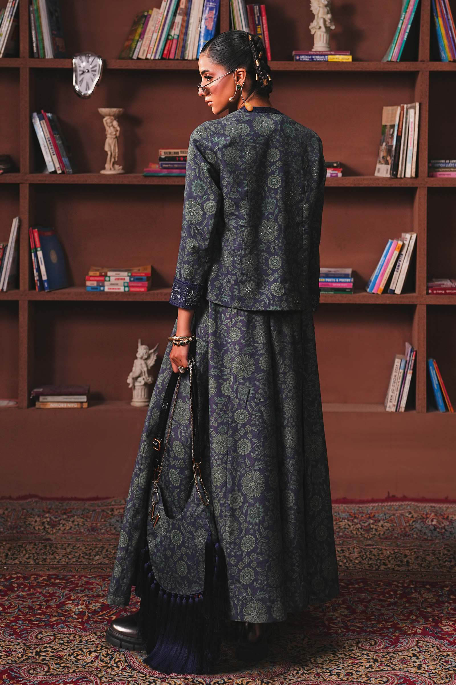 Embroidered Pk Raw Silk Skirt Set