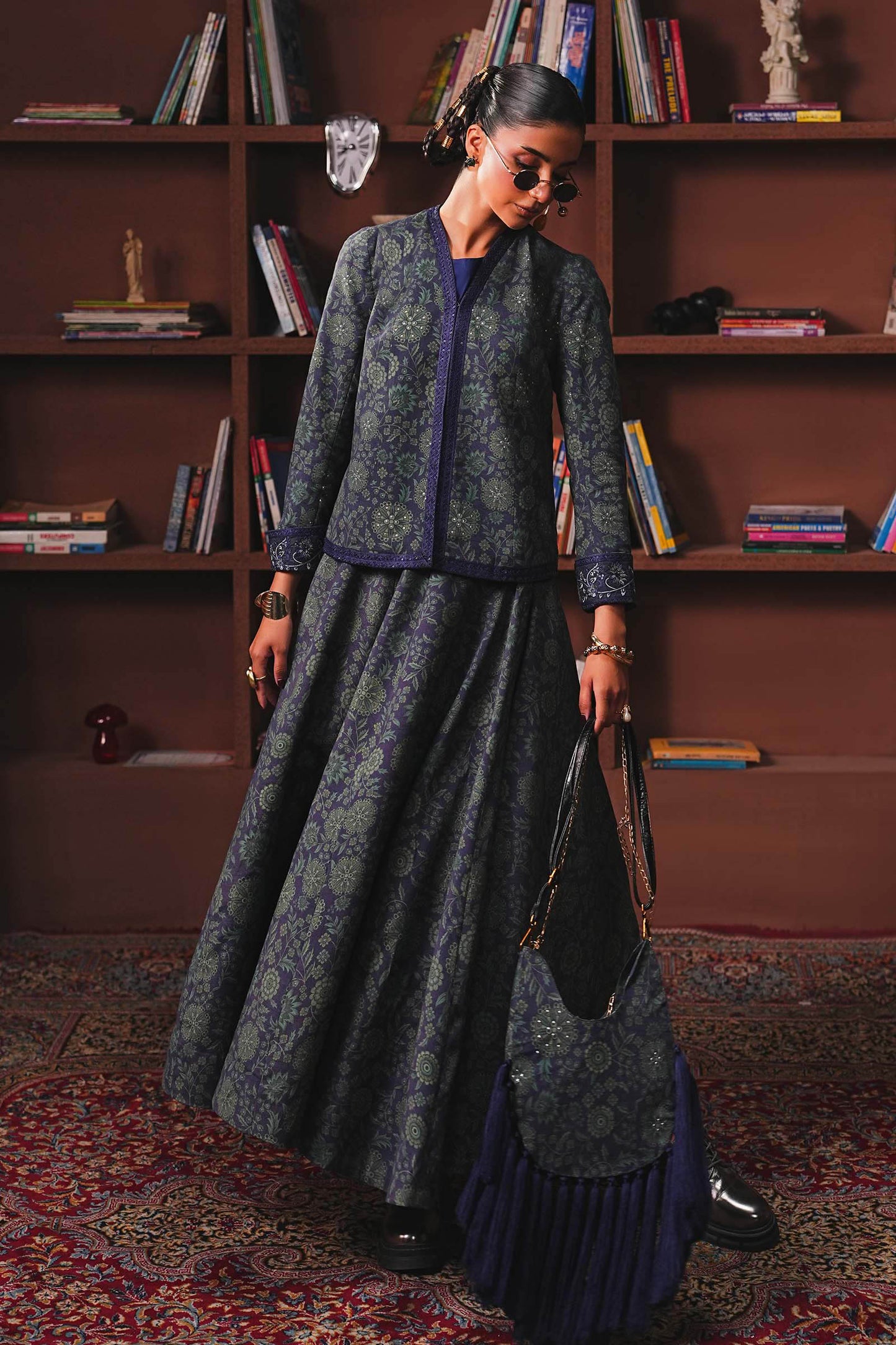 Embroidered Pk Raw Silk Skirt Set