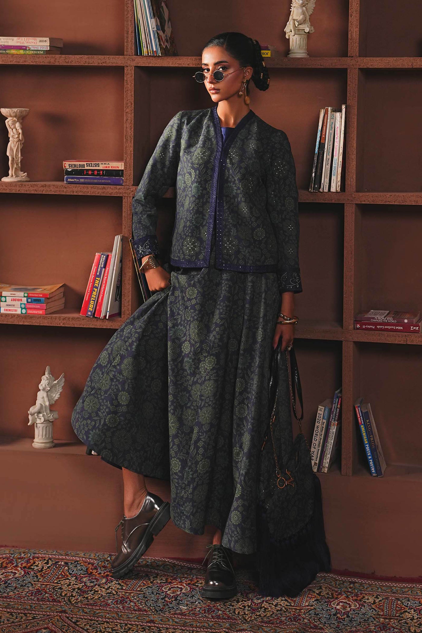 Embroidered Pk Raw Silk Skirt Set