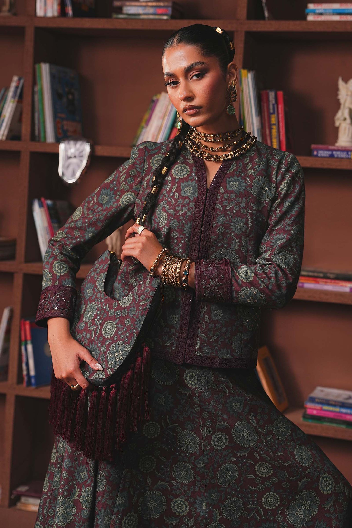 Embroidered Pk Raw Silk Skirt Set