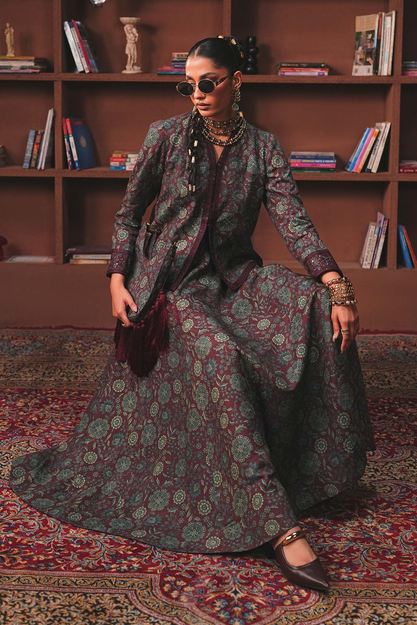 Embroidered Pk Raw Silk Skirt Set