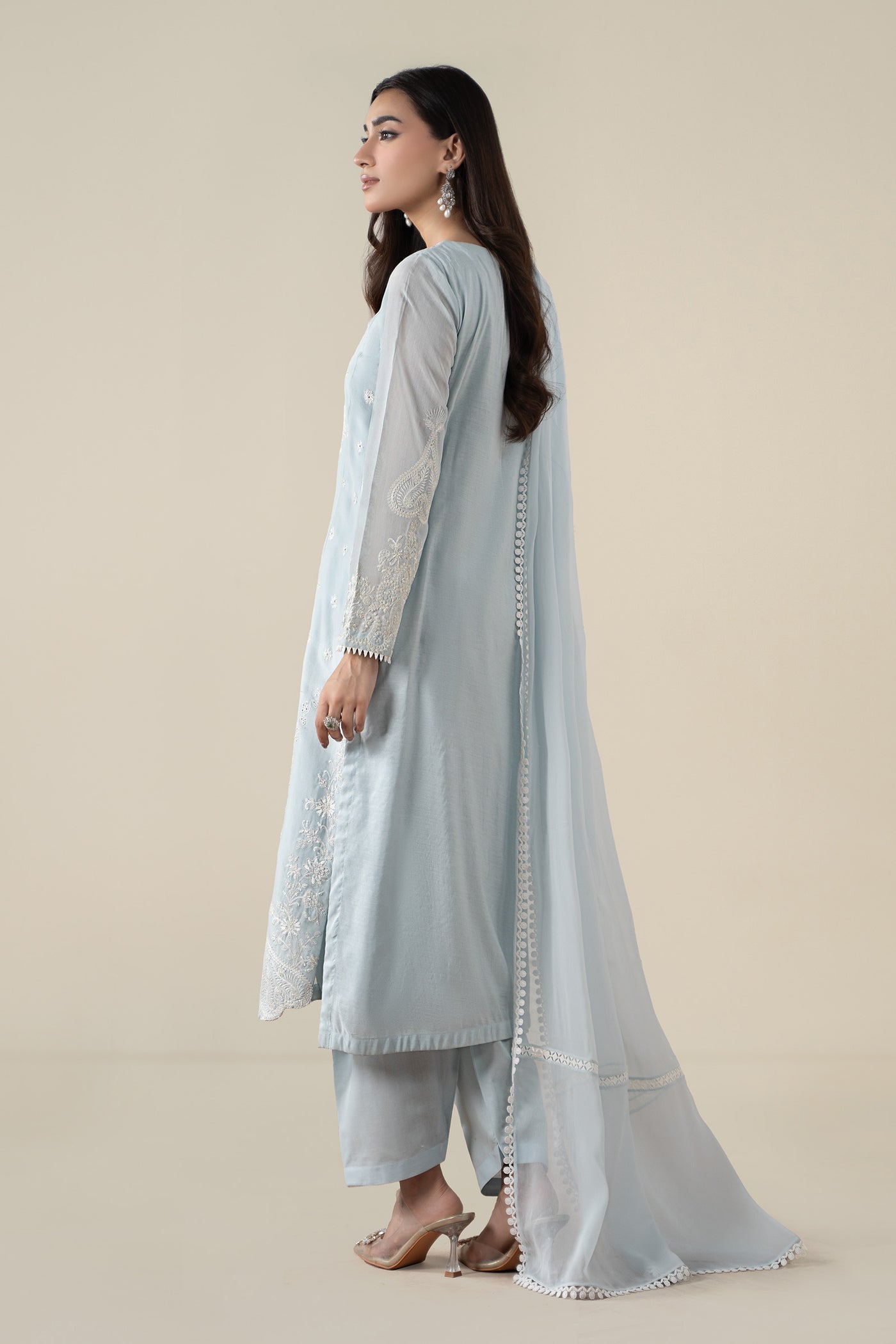 3 Piece Embroidered Paper Cotton Suit