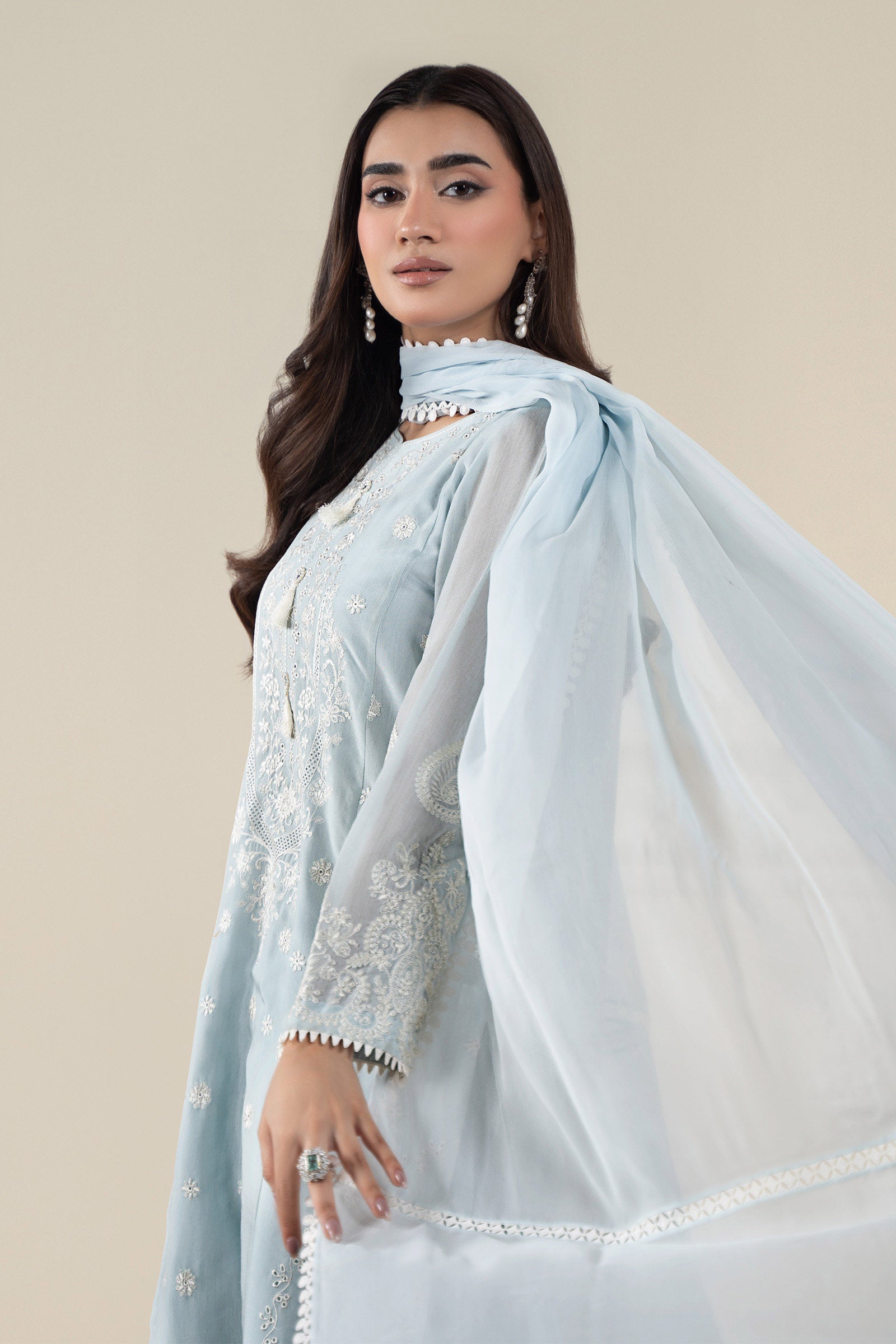 3 Piece Embroidered Paper Cotton Suit