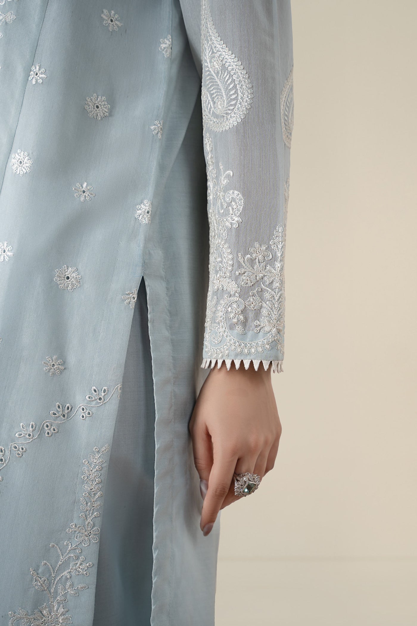3 Piece Embroidered Paper Cotton Suit