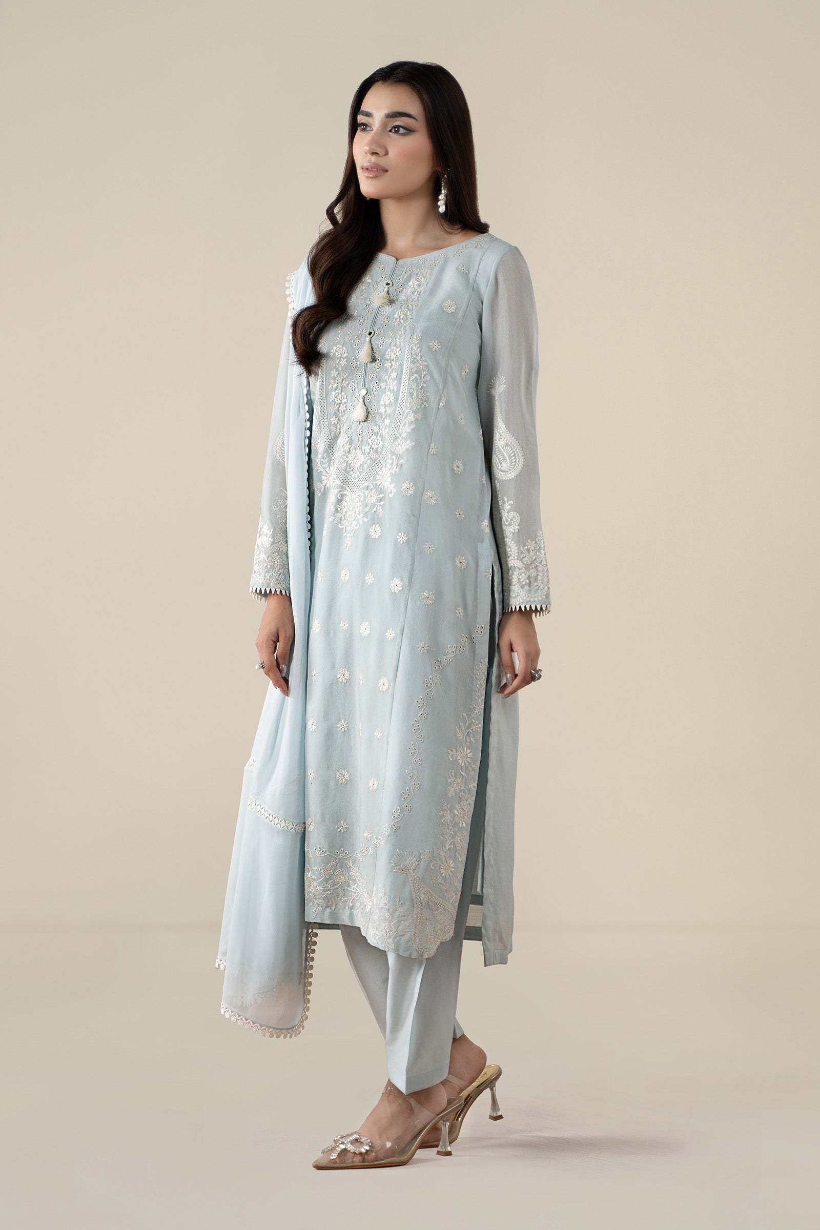 3 Piece Embroidered Paper Cotton Suit