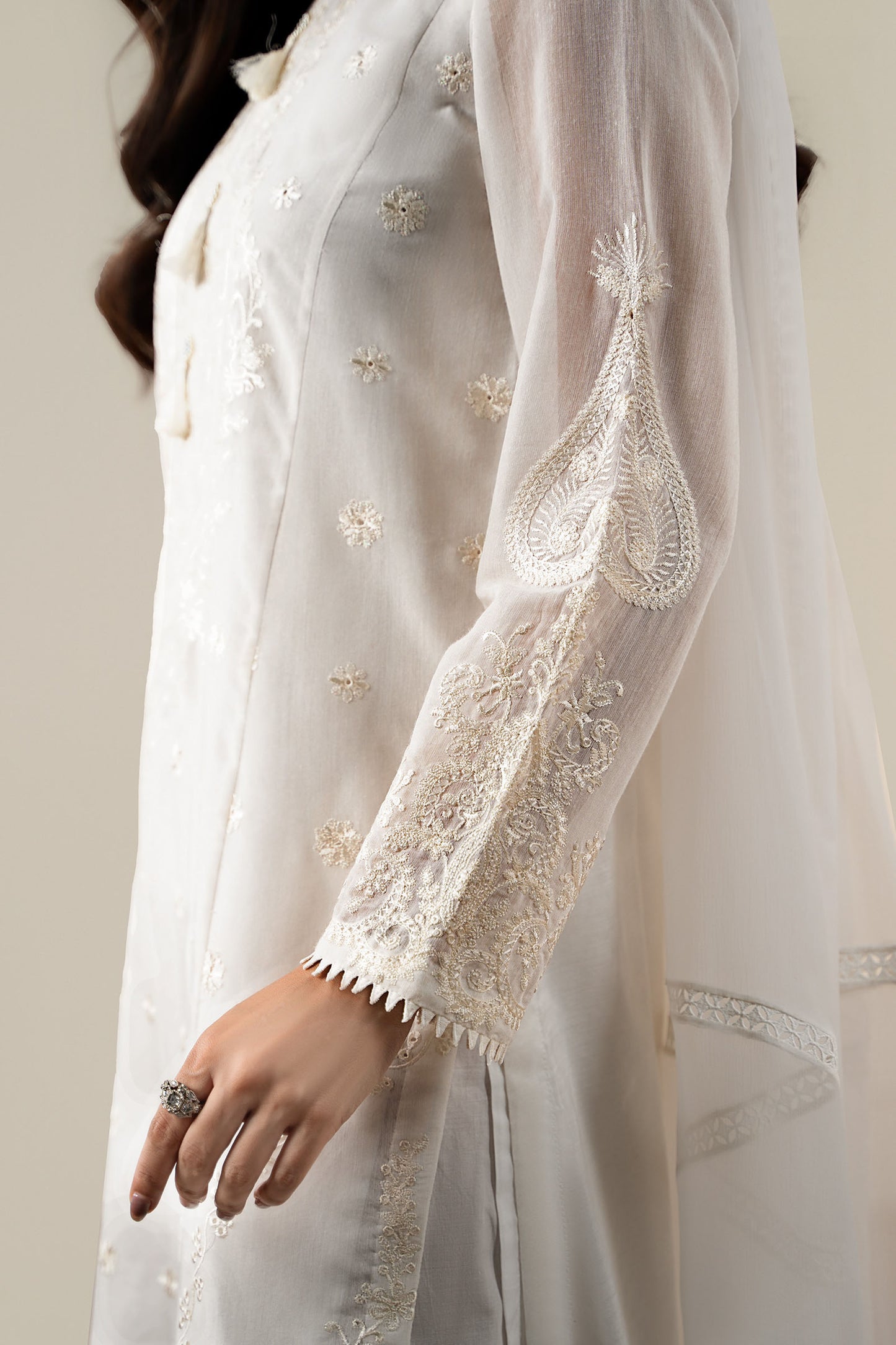 3 Piece Embroidered Paper Cotton Suit