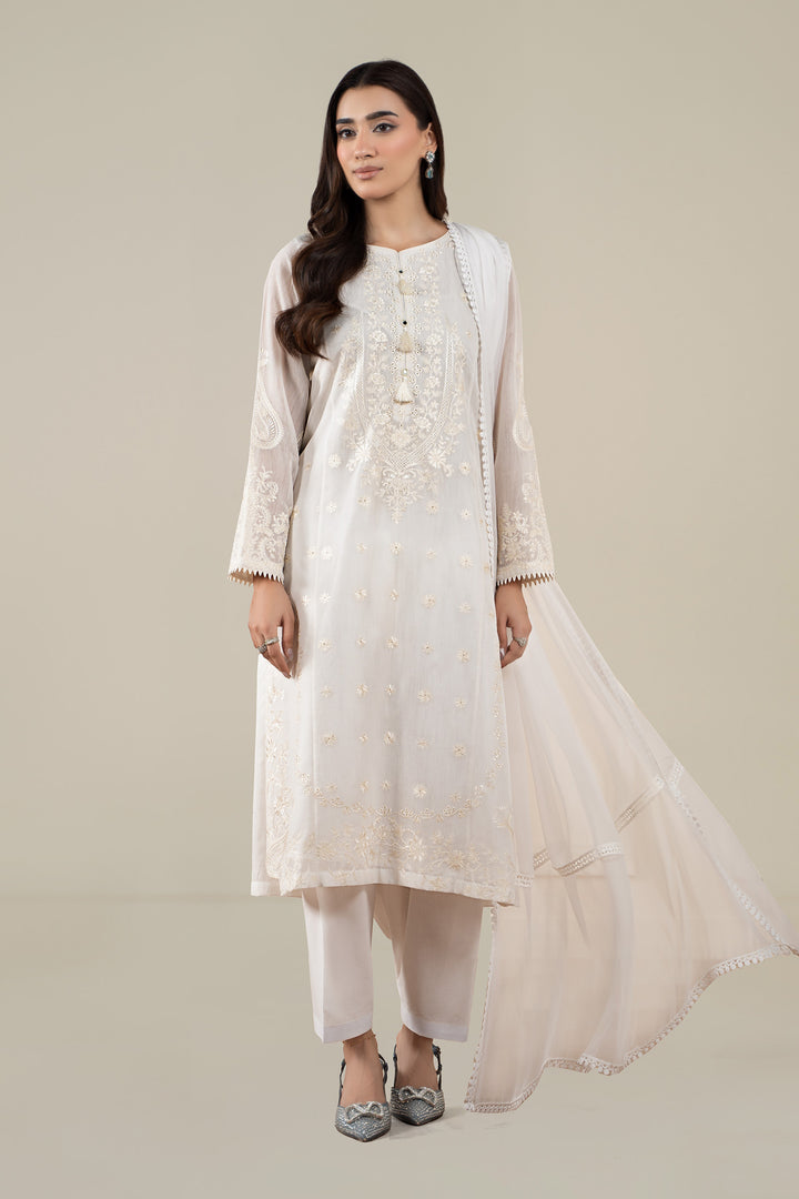 3 Piece Embroidered Paper Cotton Suit All Products DWA2576-ESM-OFW
