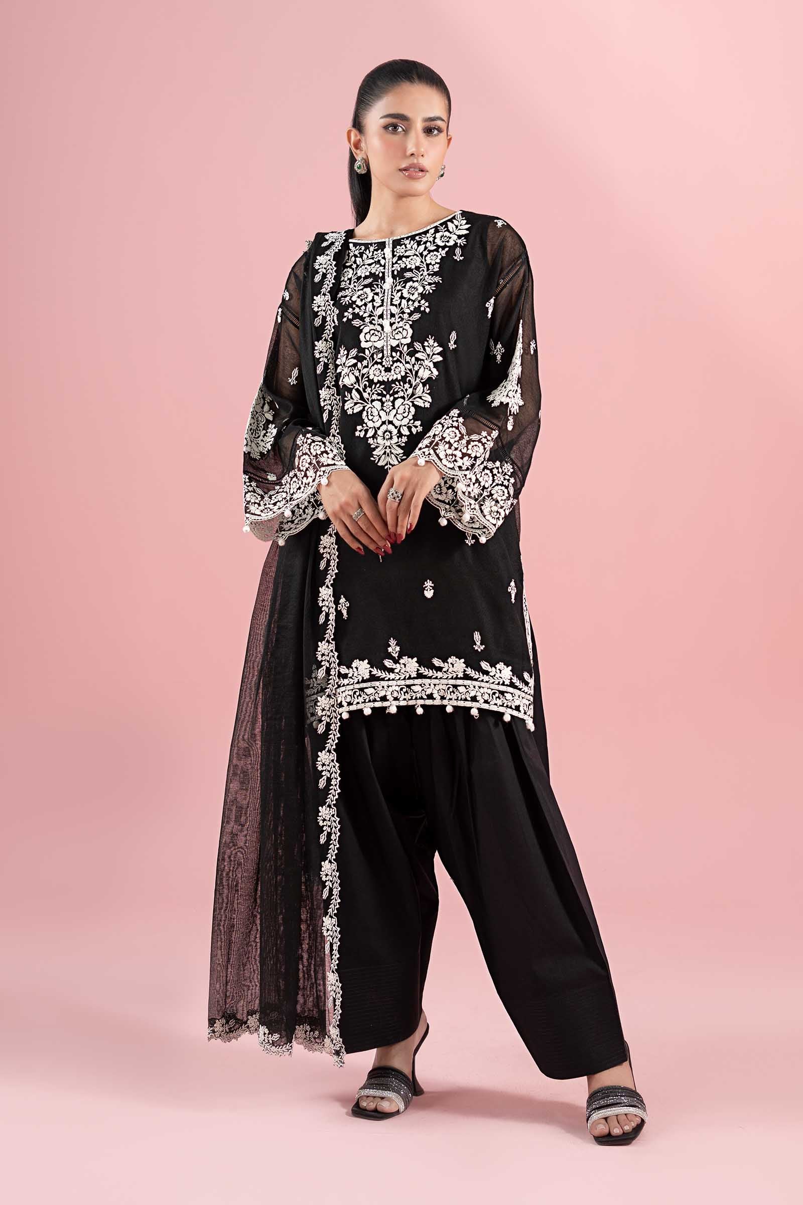 3 Piece Embroidered Cotton Net Suit