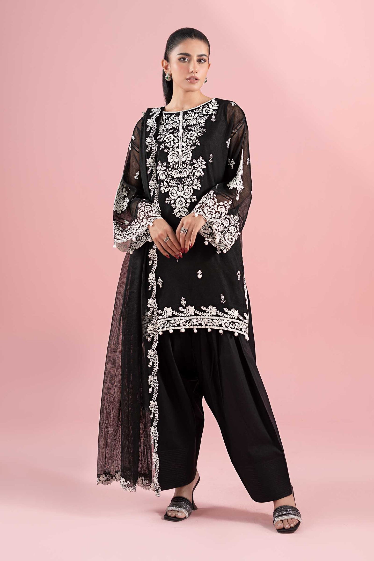 3 Piece Embroidered Cotton Net Suit