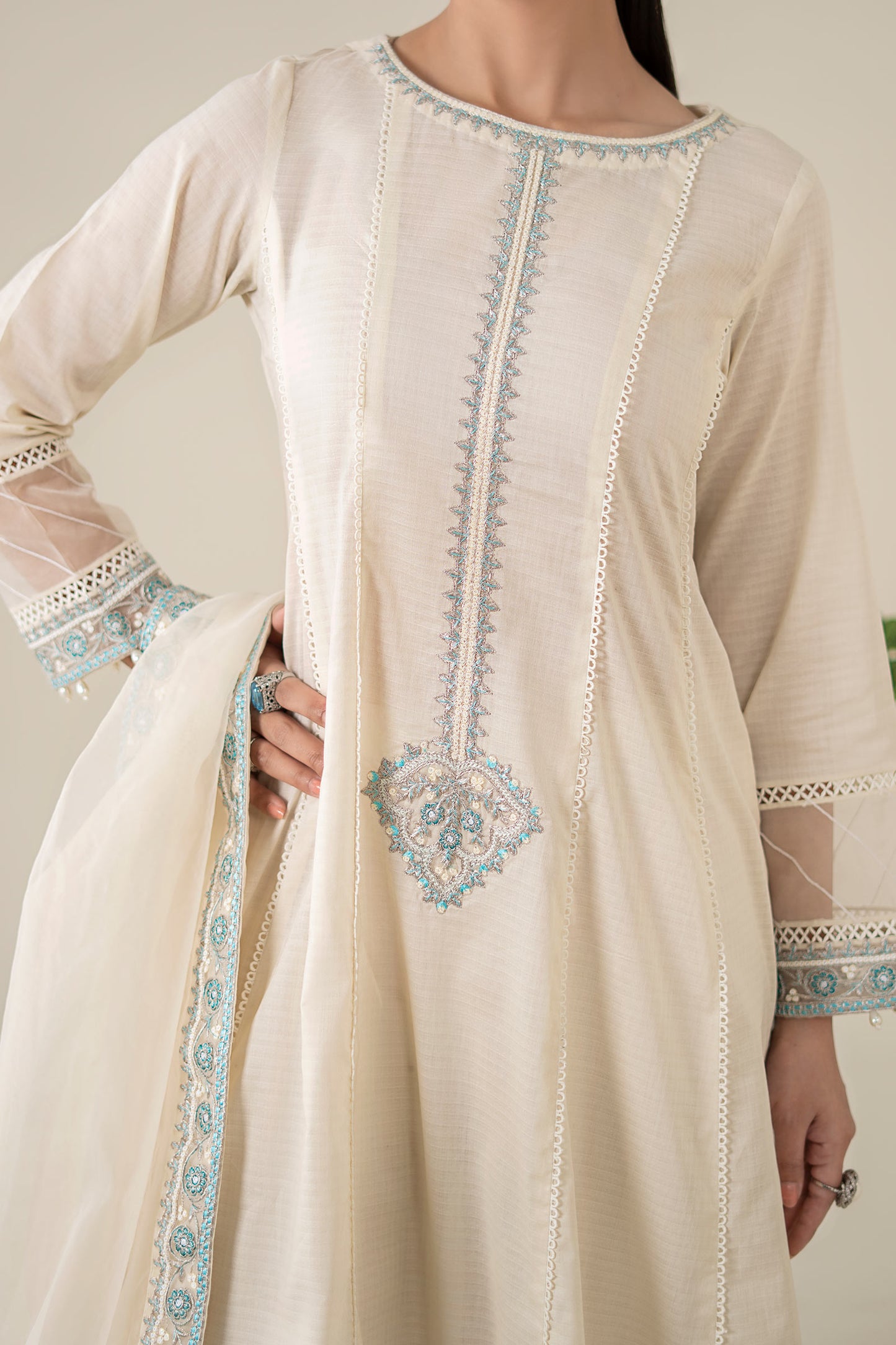 3 Piece Embroidered Dobby Suit