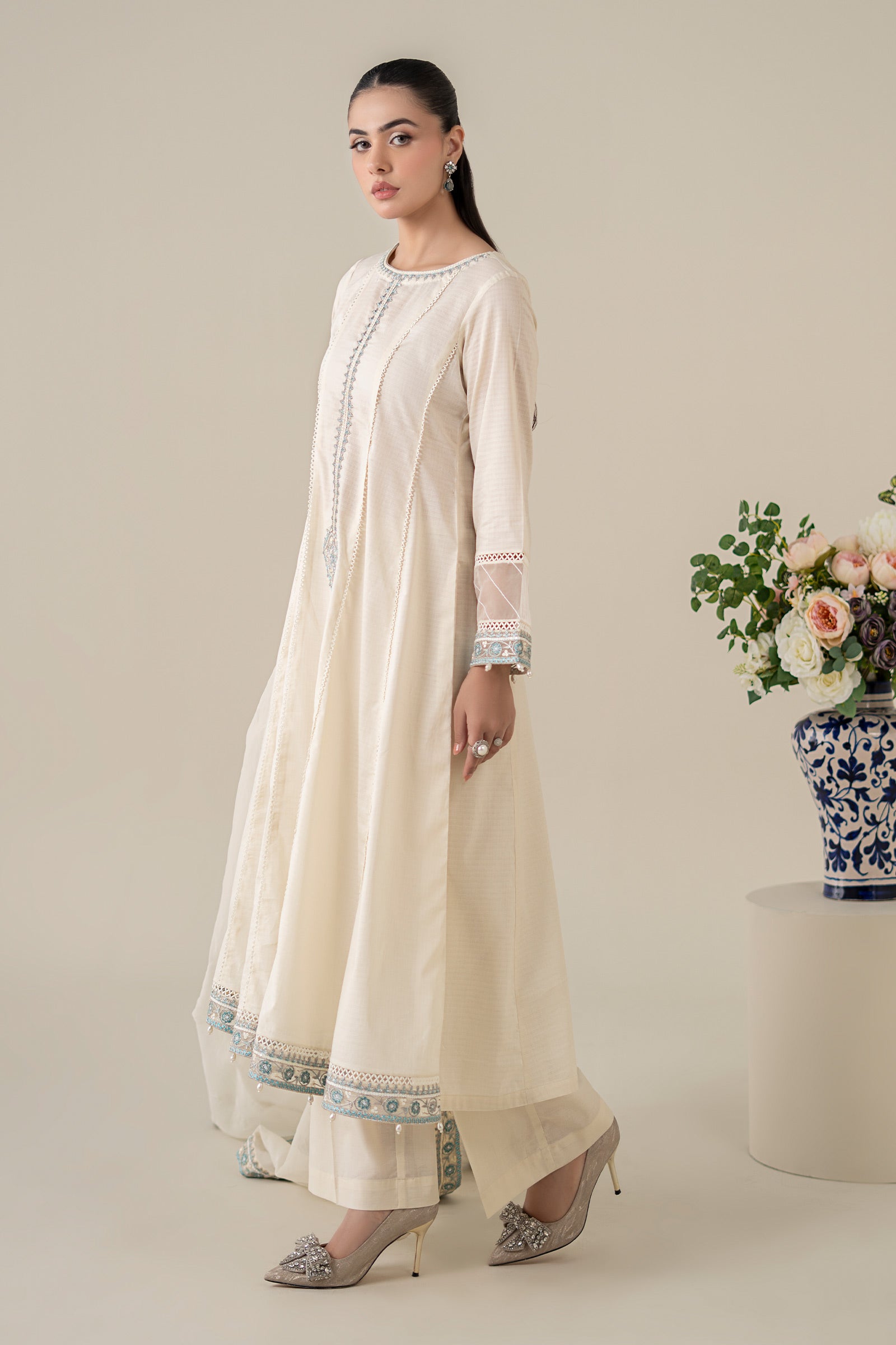 3 Piece Embroidered Dobby Suit