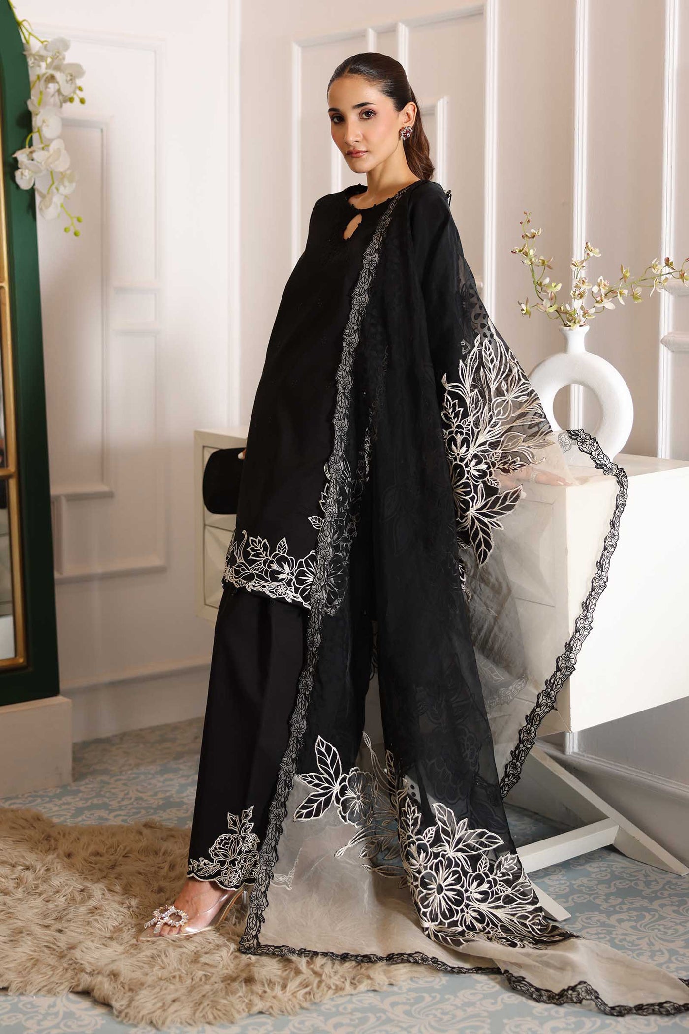 3 Piece Embroidered Dobby Suit