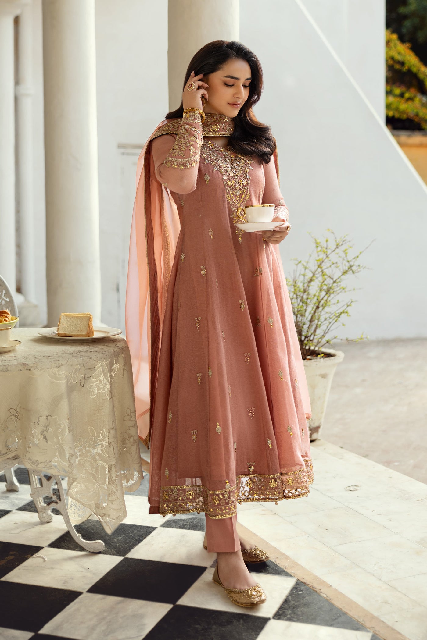 3 Piece Embroidered Cotton Net Suit | DW-EF25-88
