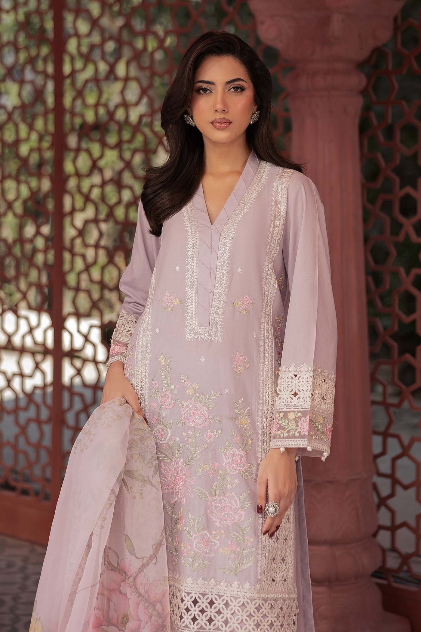 3 Piece Embroidered Dobby Lawn Suit | DW-EF25-151