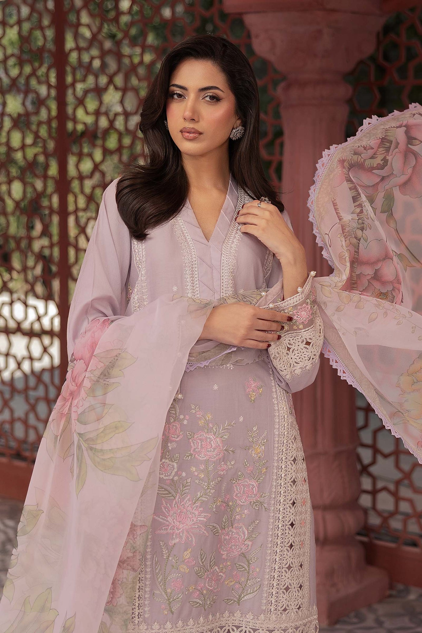 3 Piece Embroidered Dobby Lawn Suit | DW-EF25-151