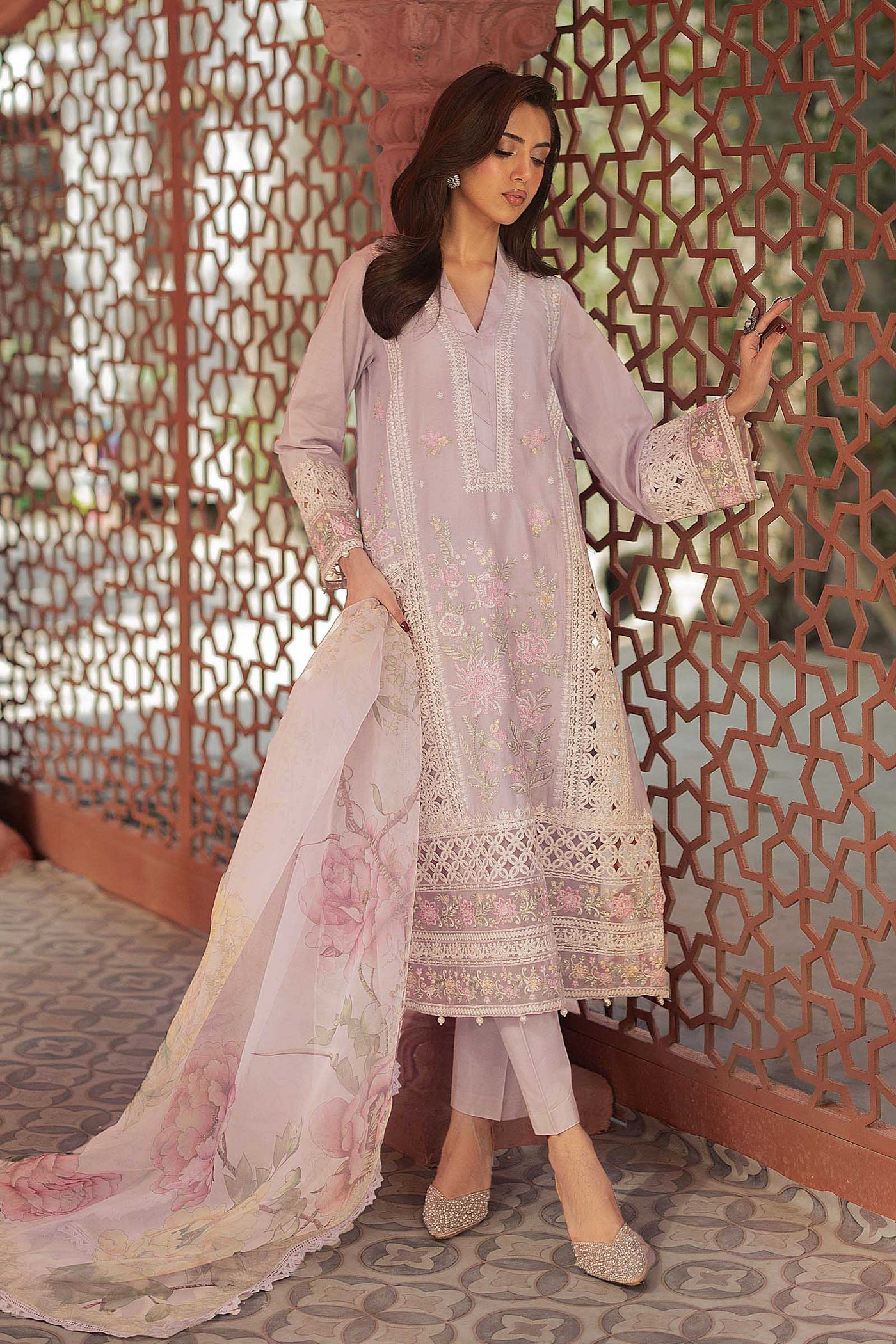 3 Piece Embroidered Dobby Lawn Suit | DW-EF25-151