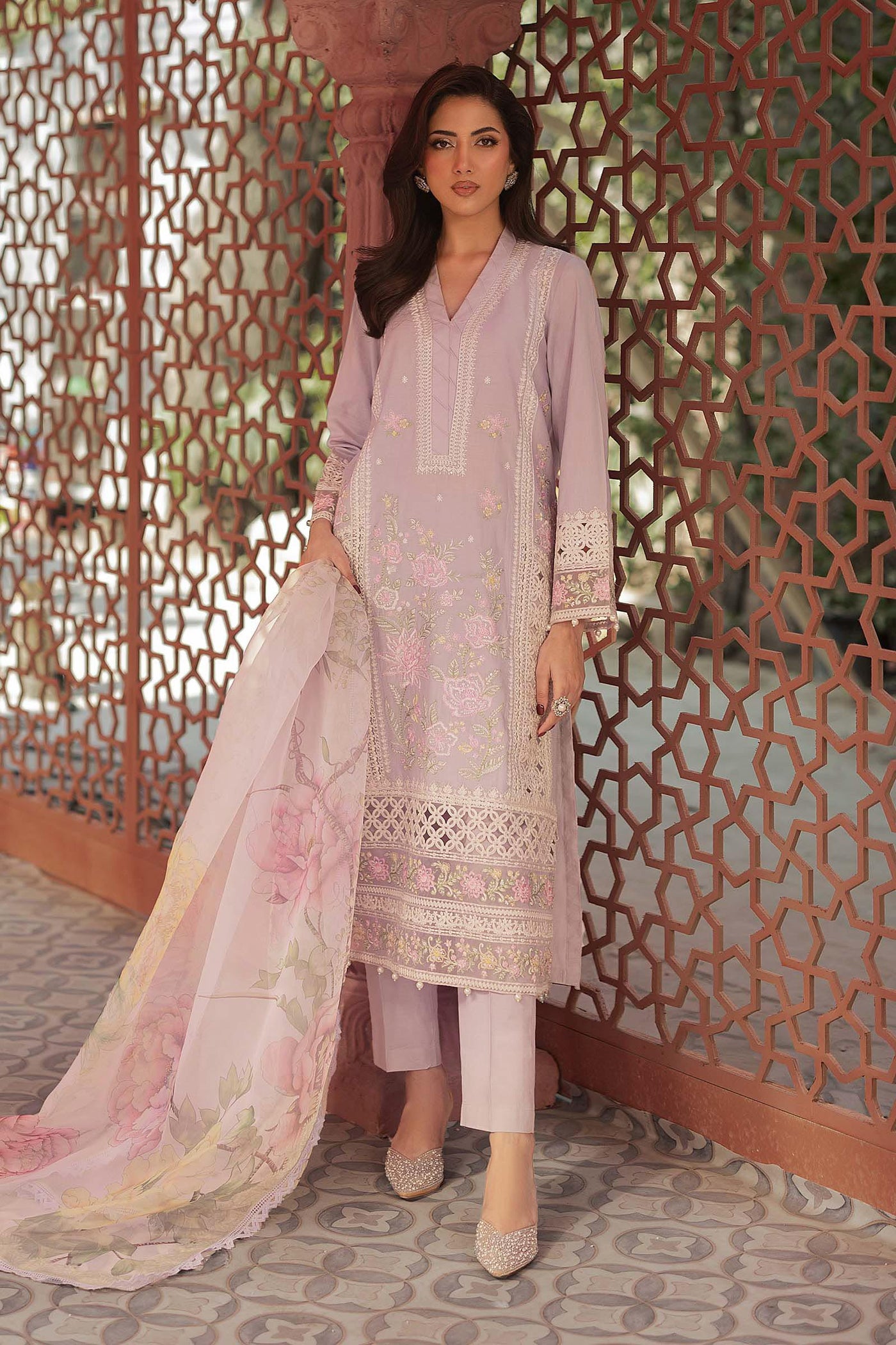 3 Piece Embroidered Dobby Lawn Suit | DW-EF25-151