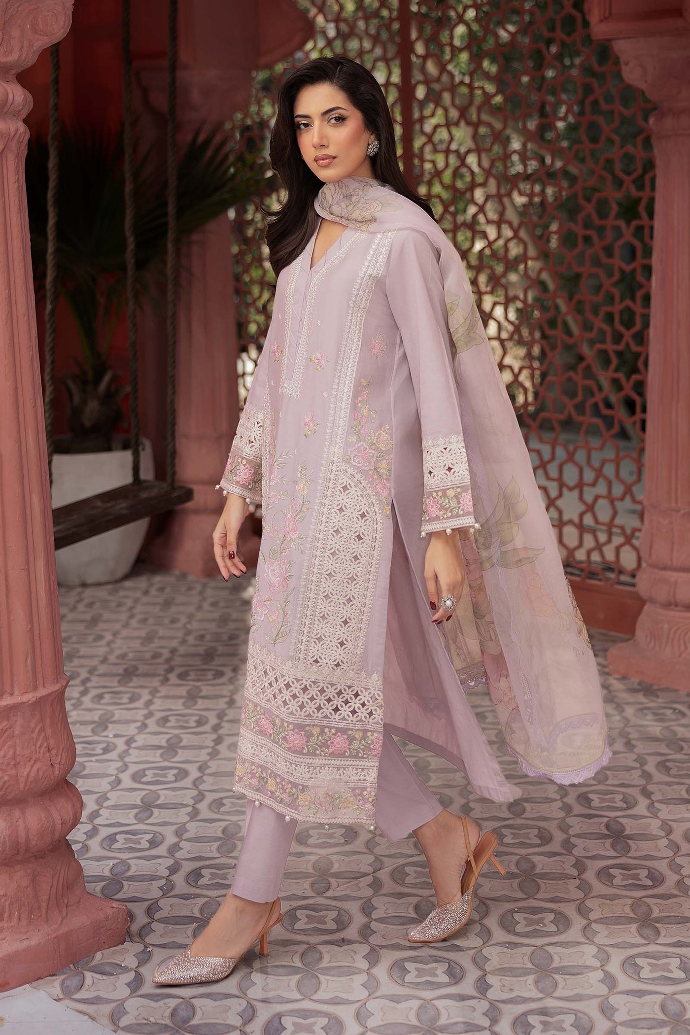 3 Piece Embroidered Dobby Lawn Suit | DW-EF25-151