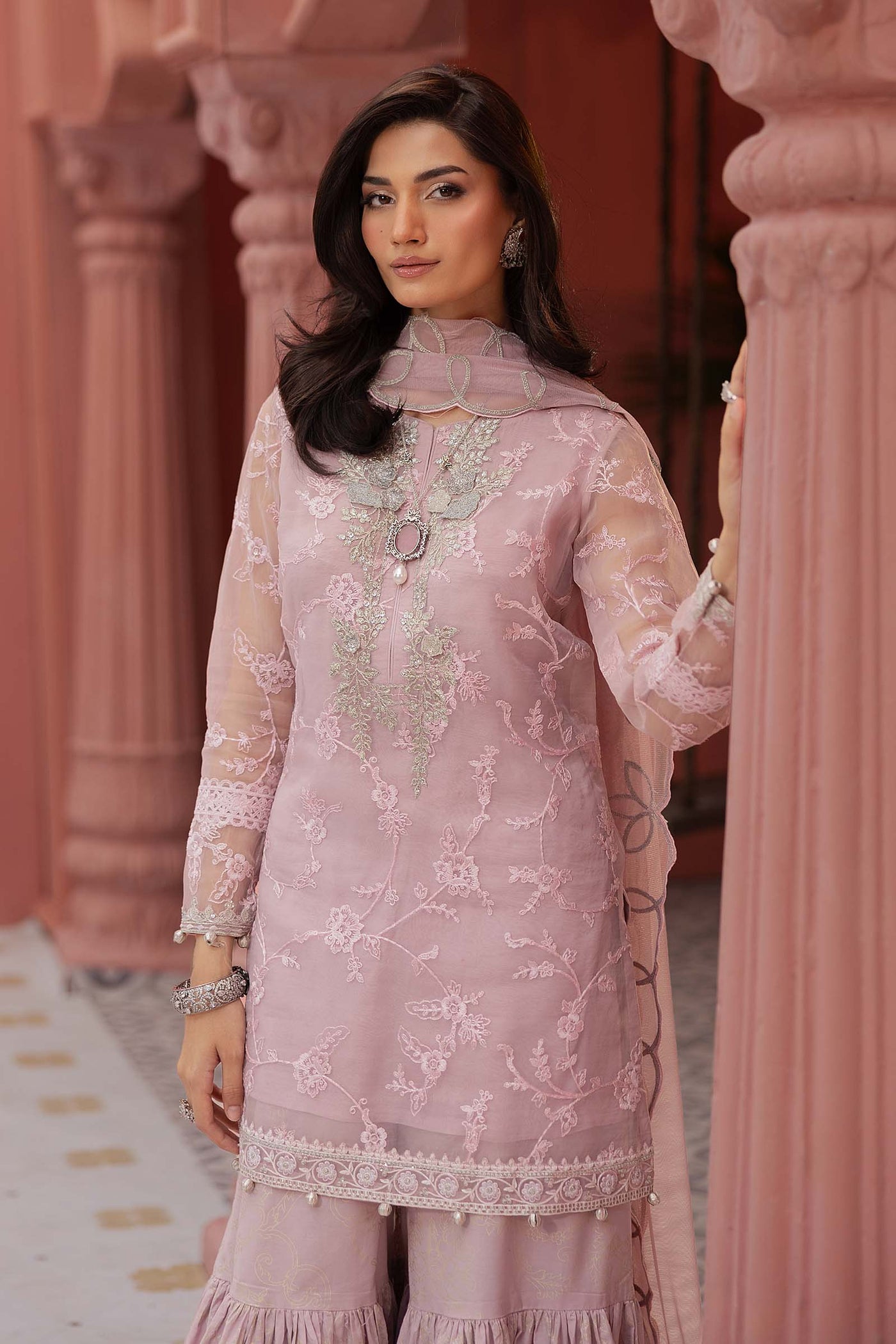 3 Piece Embroidered Cotton Silk Suit | DW-EF25-17