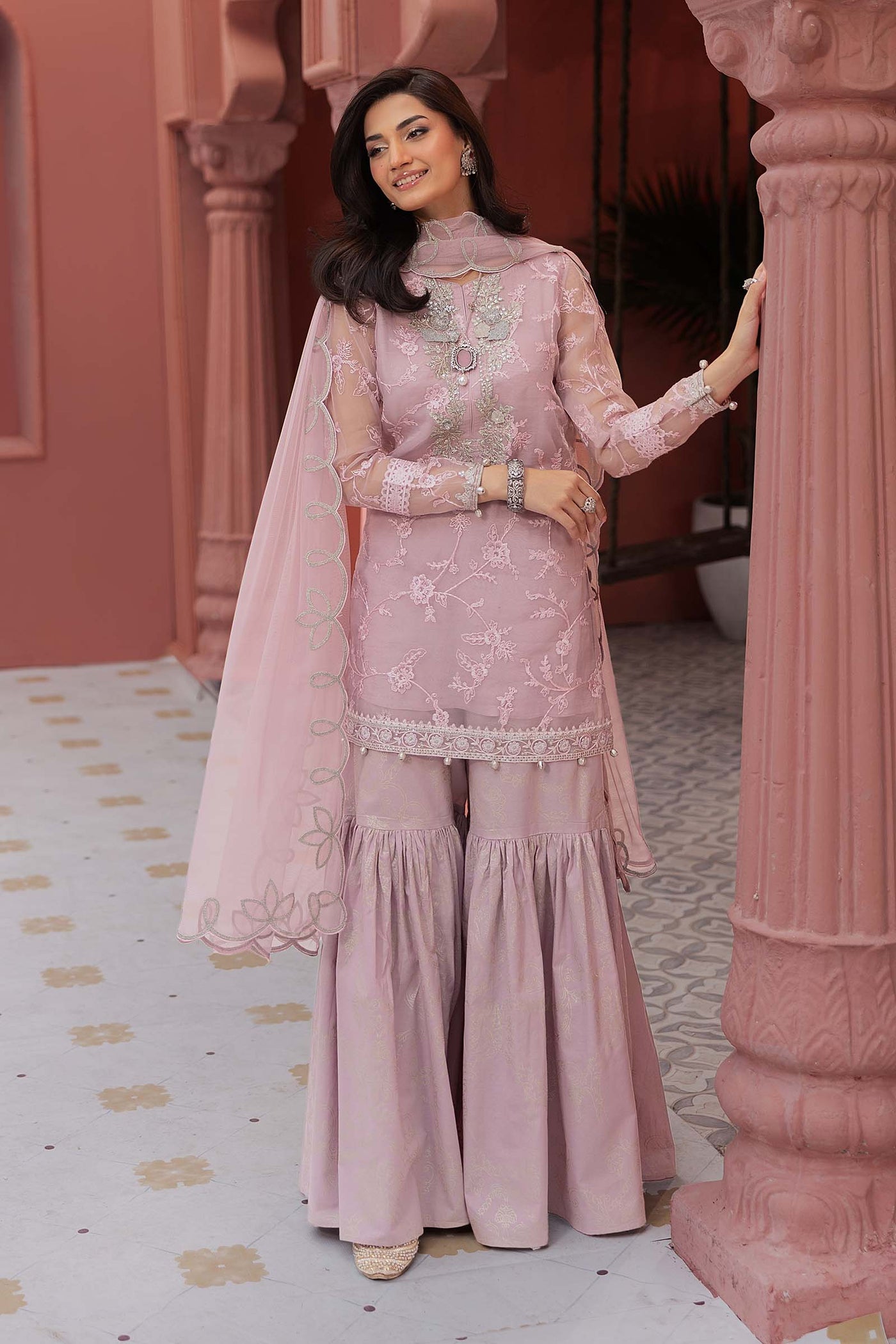 3 Piece Embroidered Cotton Silk Suit | DW-EF25-17