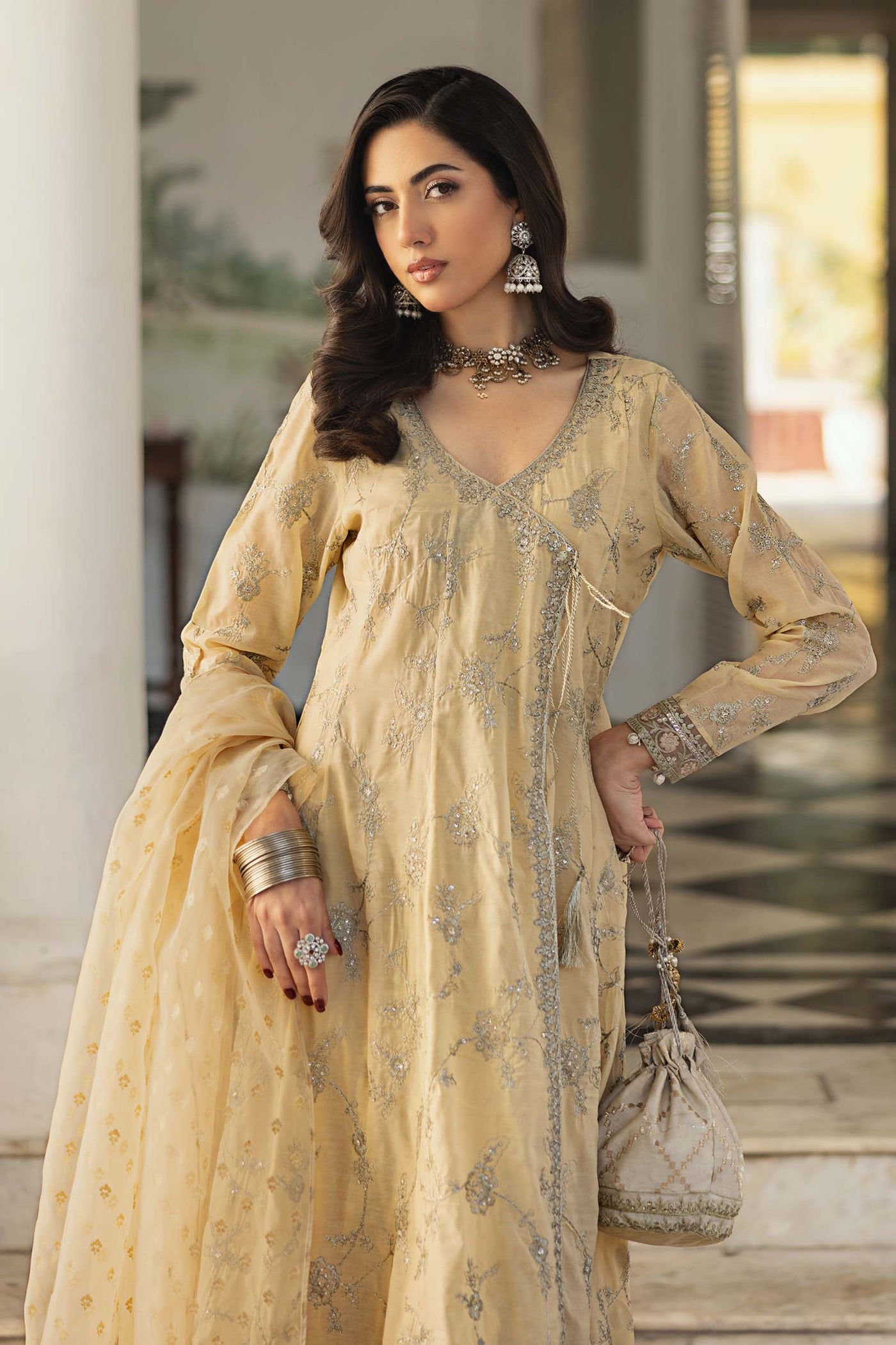 3 Piece Embroidered Paper Cotton Suit