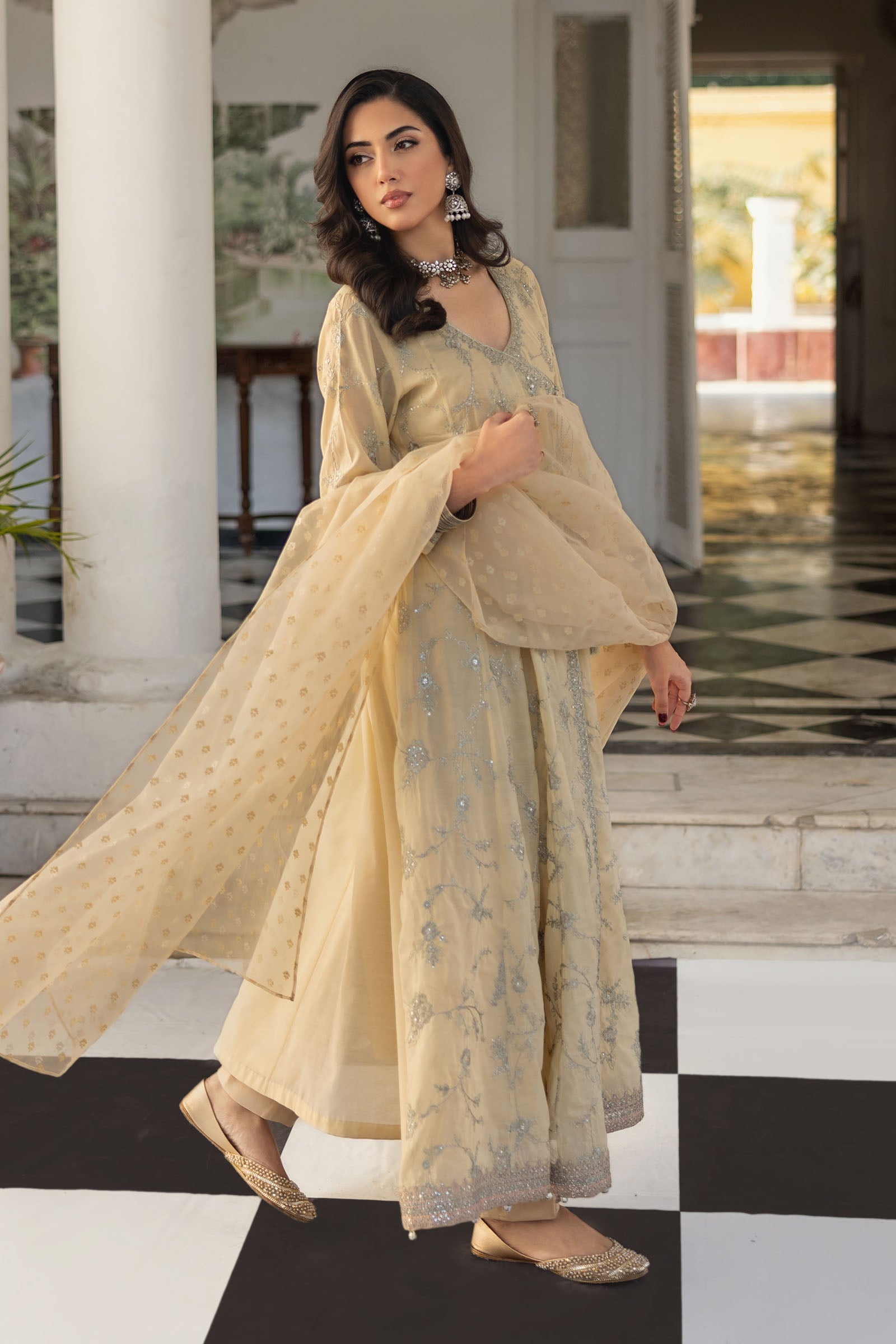 3 Piece Embroidered Paper Cotton Suit