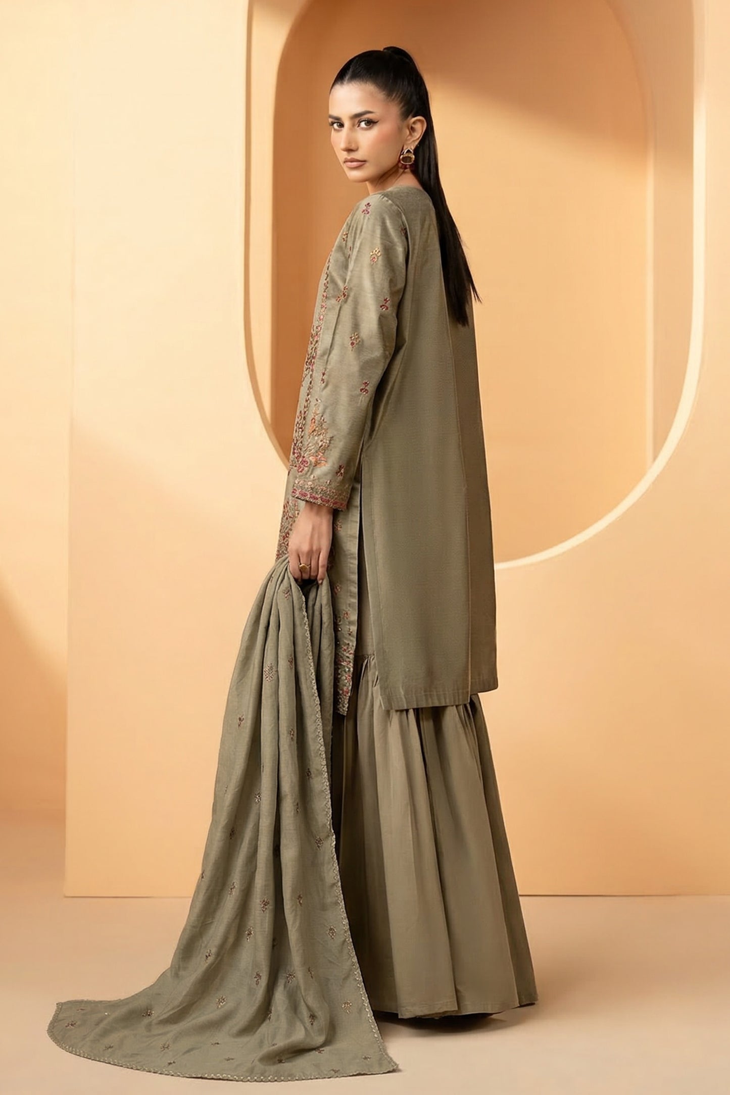 3 Piece Embroidered Double Warp Silk Suit