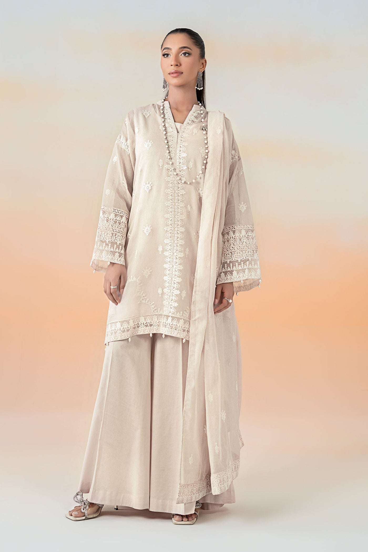 3 Piece Embroidered Cotton Net Suit | DW-EF25-92