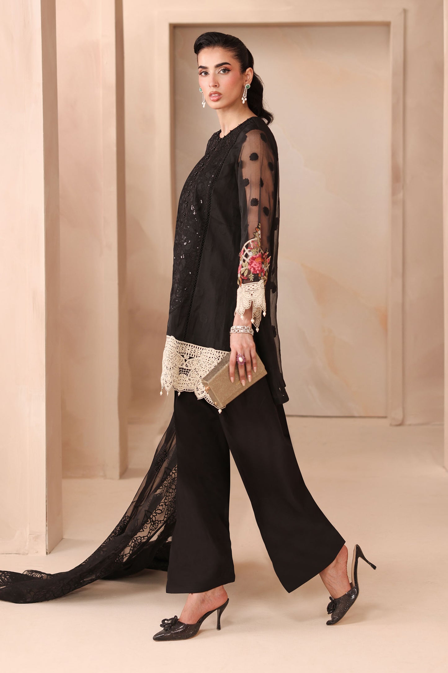 3 Piece Embroidered Organza Jacquard Suit